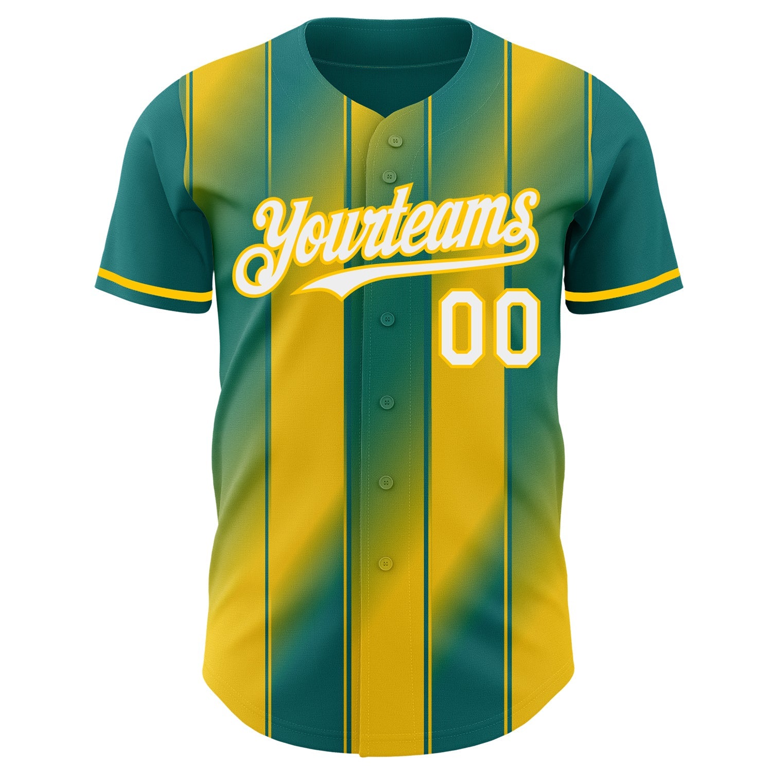 Custom Teal White-Yellow Gradient Classic Vertical Stripe Authentic Baseball Jersey view 2