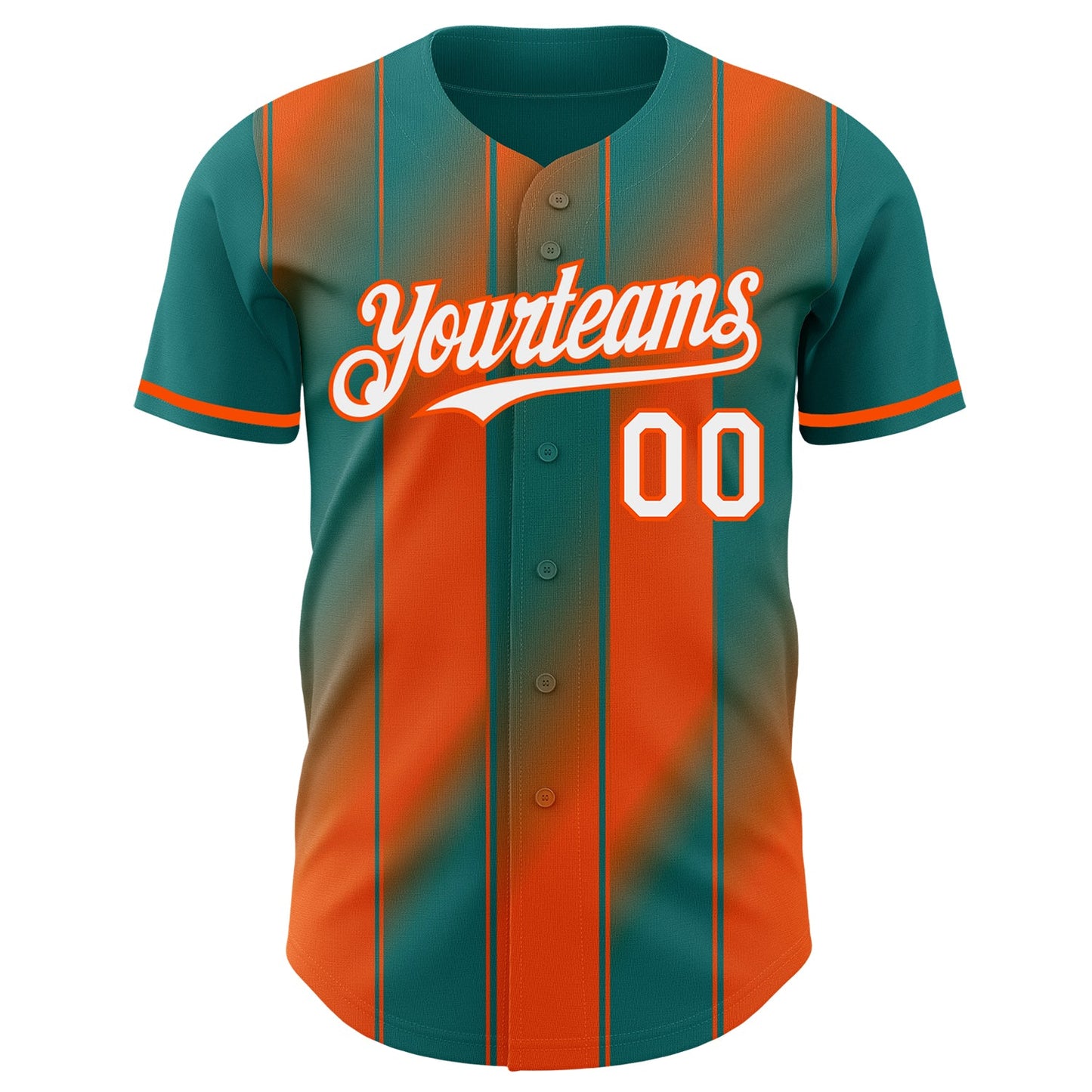 Custom Teal White-Orange Gradient Classic Vertical Stripe Authentic Baseball Jersey view 2