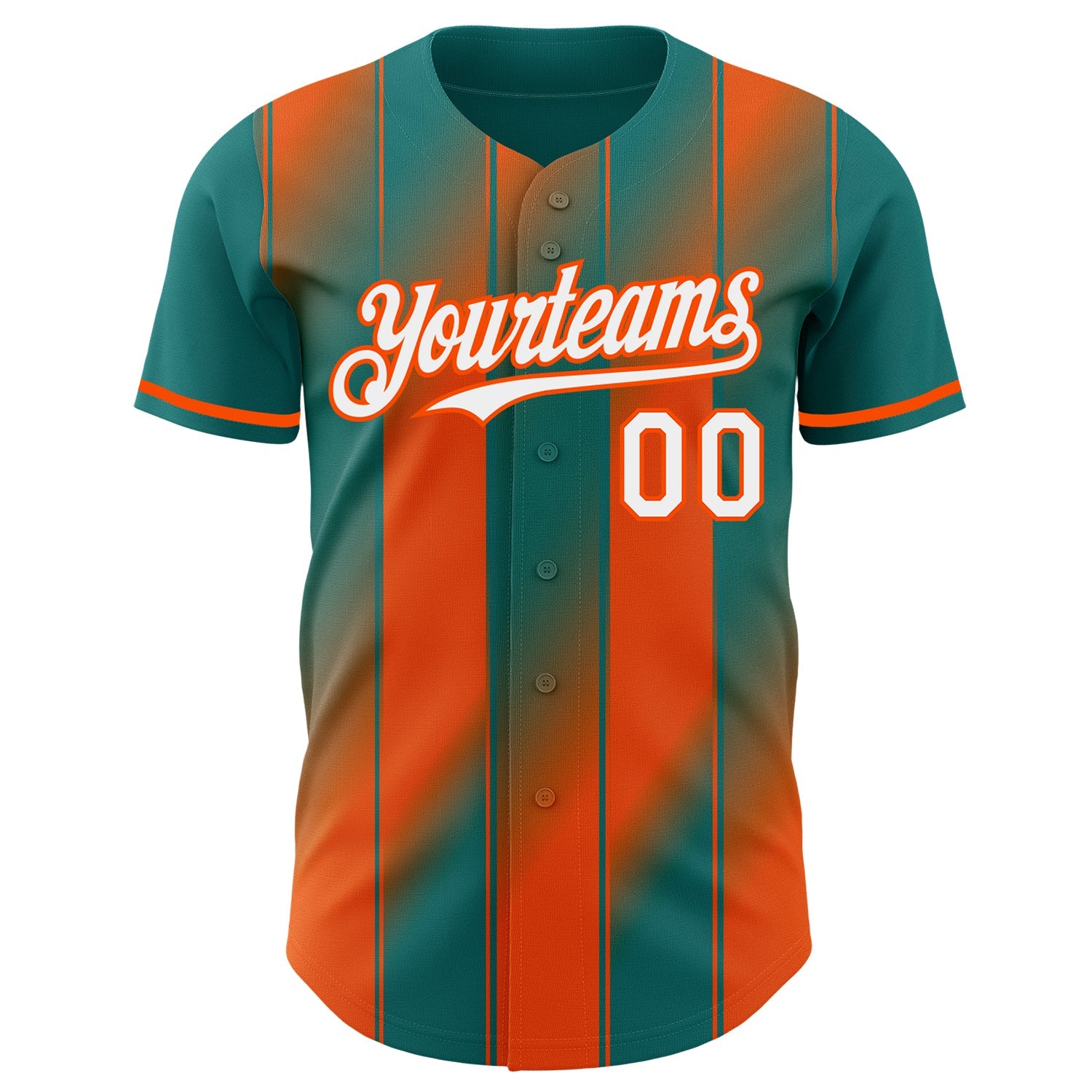 Custom Teal White-Orange Gradient Classic Vertical Stripe Authentic Baseball Jersey view 2