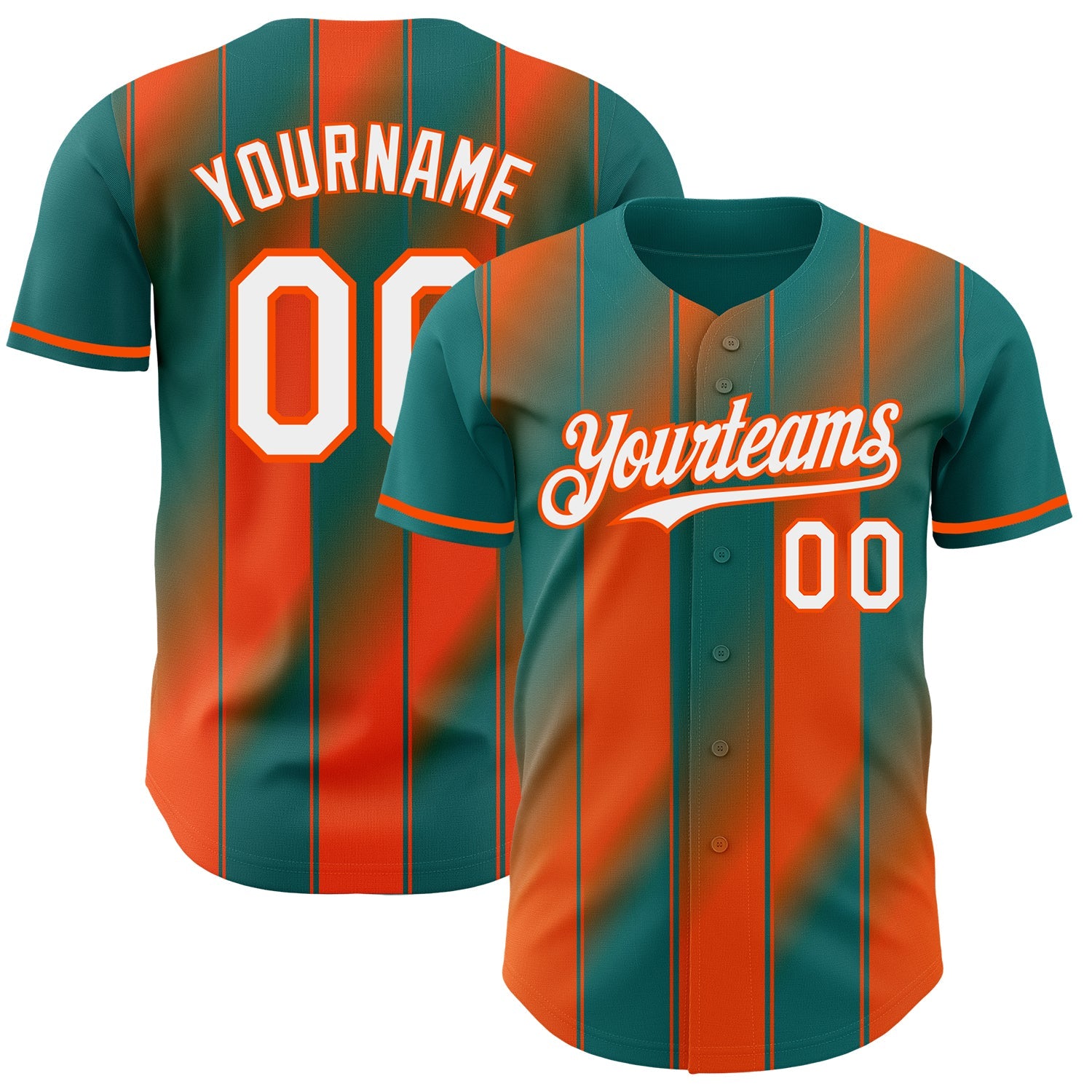 Custom Teal White-Orange Gradient Classic Vertical Stripe Authentic Baseball Jersey - Main View