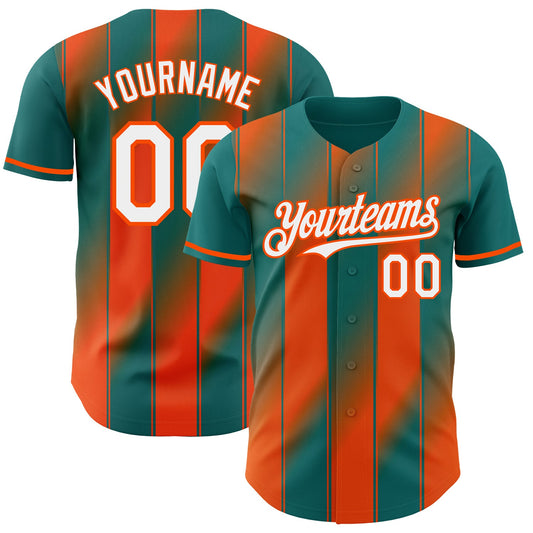 Custom Teal White-Orange Gradient Classic Vertical Stripe Authentic Baseball Jersey - Main View