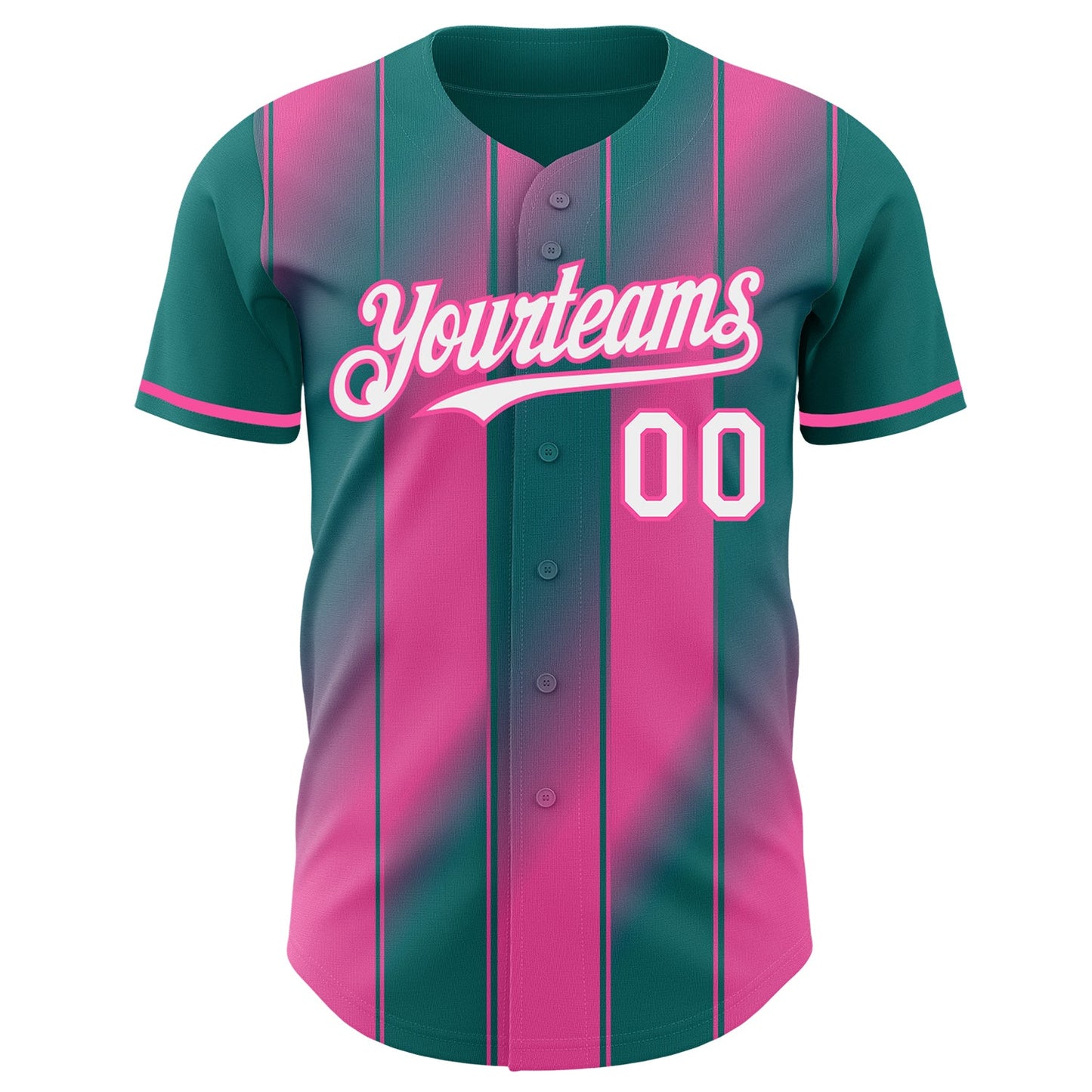 Custom Teal White-Pink Gradient Classic Vertical Stripe Authentic Baseball Jersey view 2
