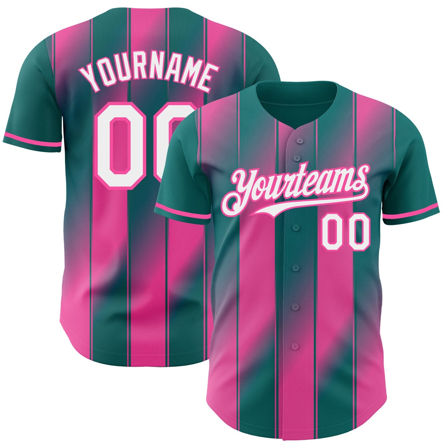Custom Teal White-Pink Gradient Classic Vertical Stripe Authentic Baseball Jersey - Main View