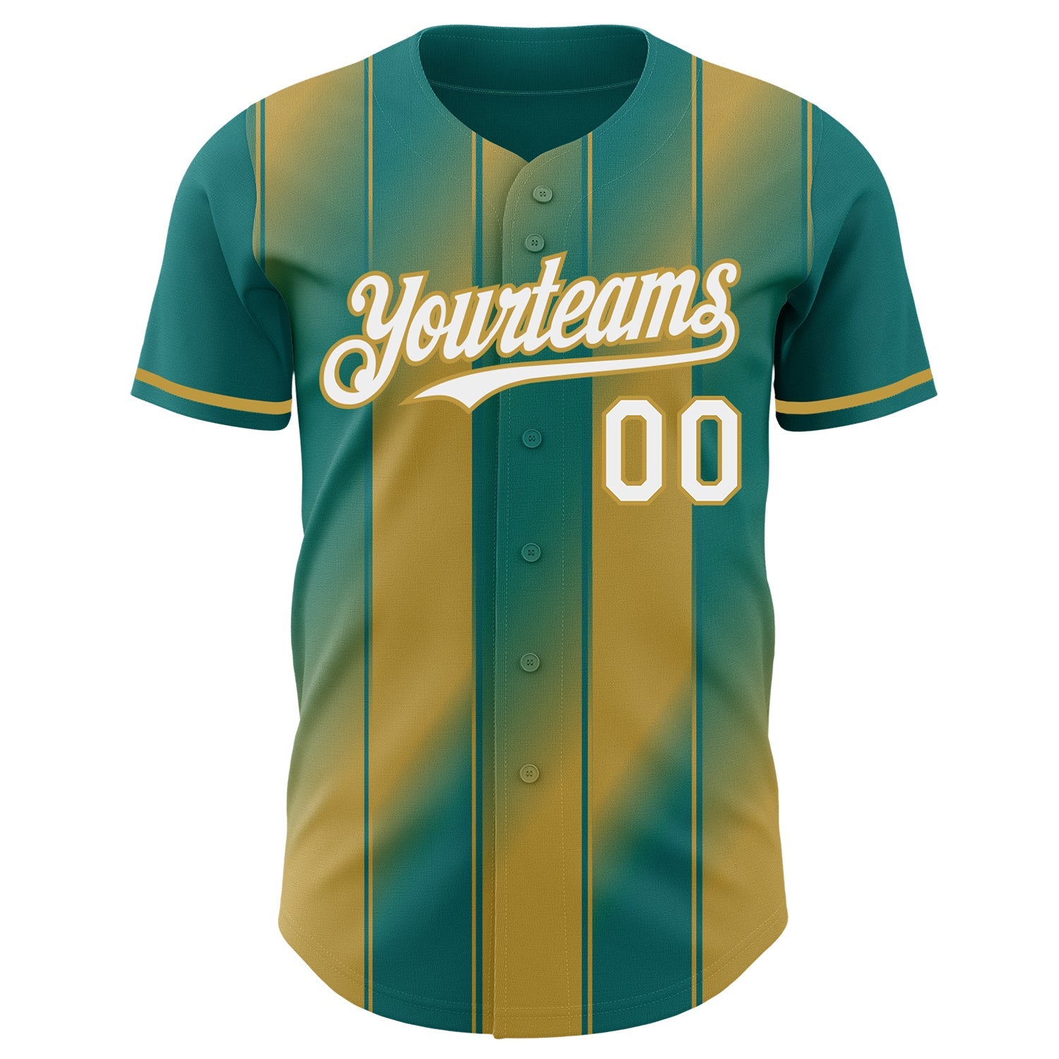Custom Teal White-Old Gold Gradient Classic Vertical Stripe Authentic Baseball Jersey view 2