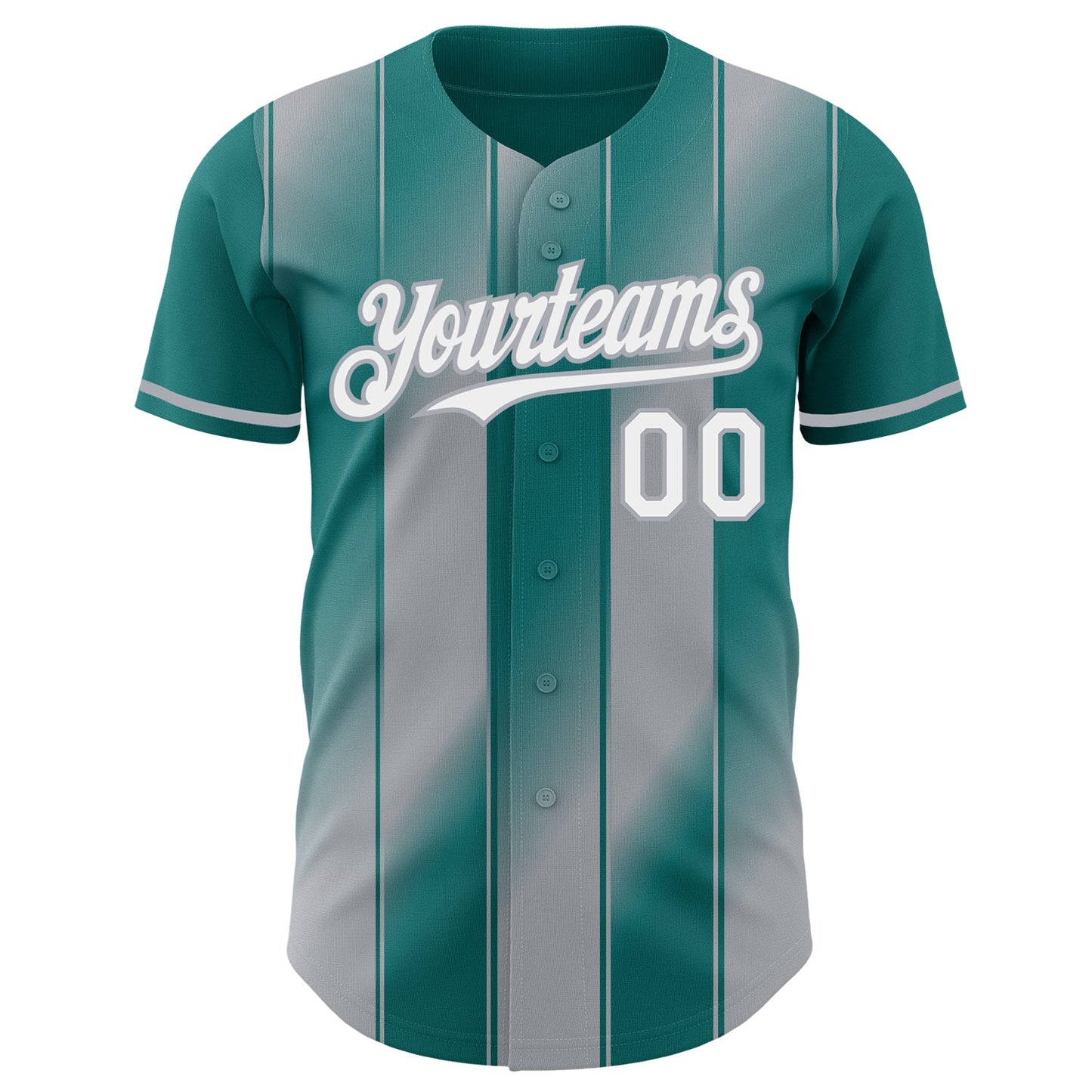 Custom Teal White-Gray Gradient Classic Vertical Stripe Authentic Baseball Jersey view 2