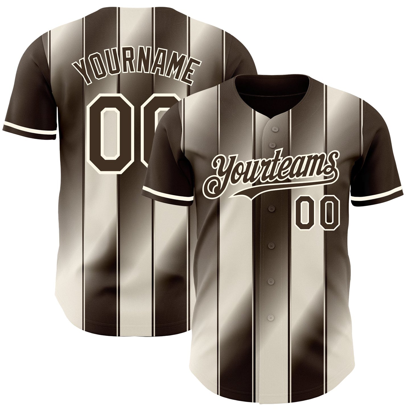 Custom Brown Cream-Cream Gradient Classic Vertical Stripe Authentic Baseball Jersey - Main View