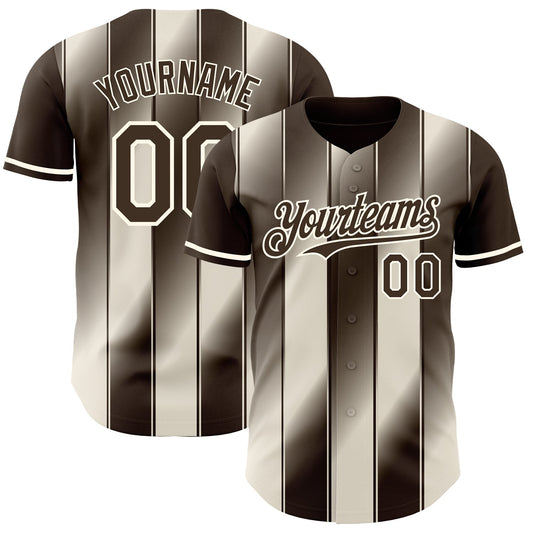 Custom Brown Cream-Cream Gradient Classic Vertical Stripe Authentic Baseball Jersey - Main View