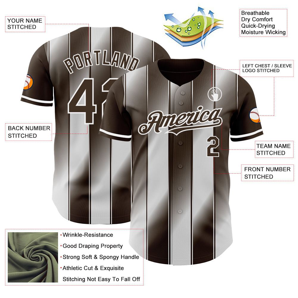 Custom Brown-White Gradient Classic Vertical Stripe Authentic Baseball Jersey view 3
