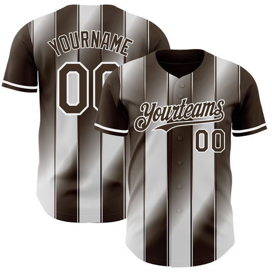 Custom Brown-White Gradient Classic Vertical Stripe Authentic Baseball Jersey - Main View