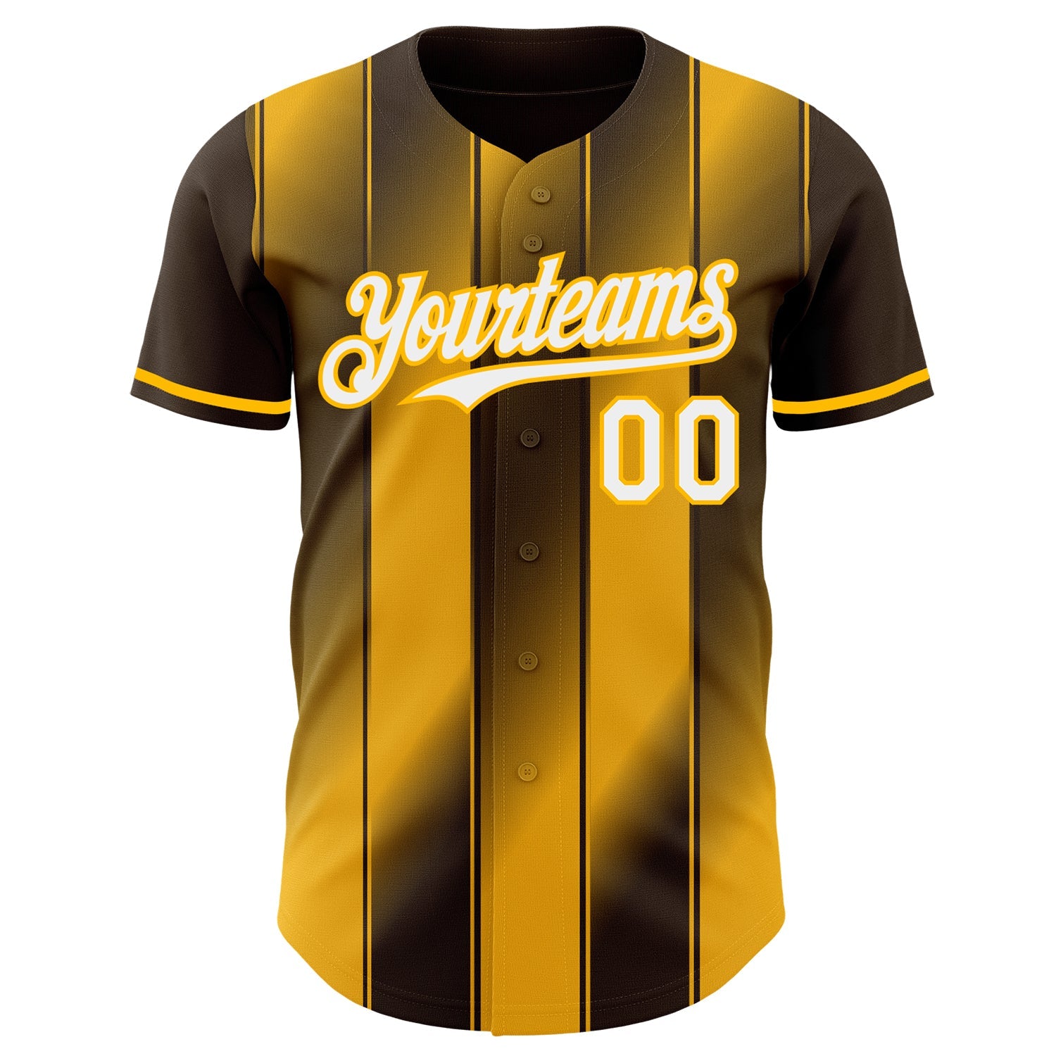 Custom Brown White-Gold Gradient Classic Vertical Stripe Authentic Baseball Jersey view 2