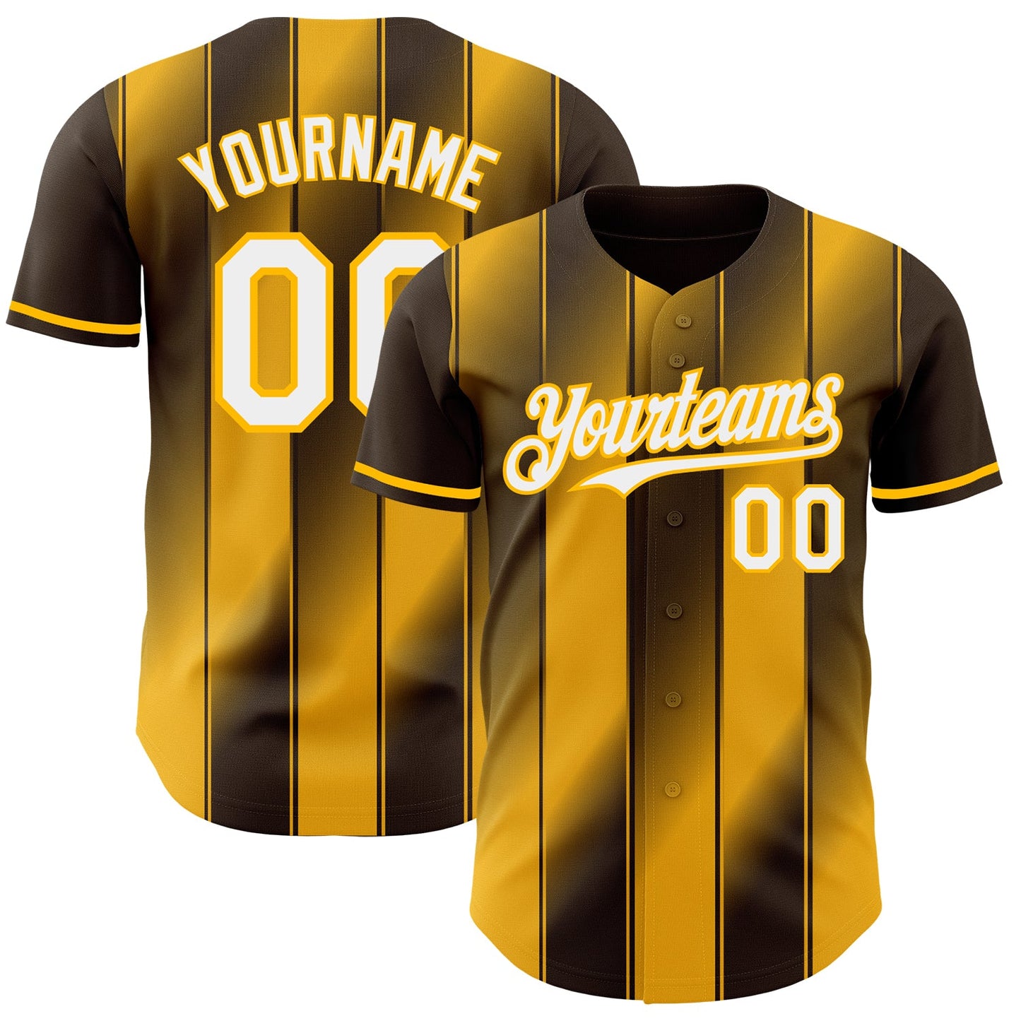 Custom Brown White-Gold Gradient Classic Vertical Stripe Authentic Baseball Jersey - Main View