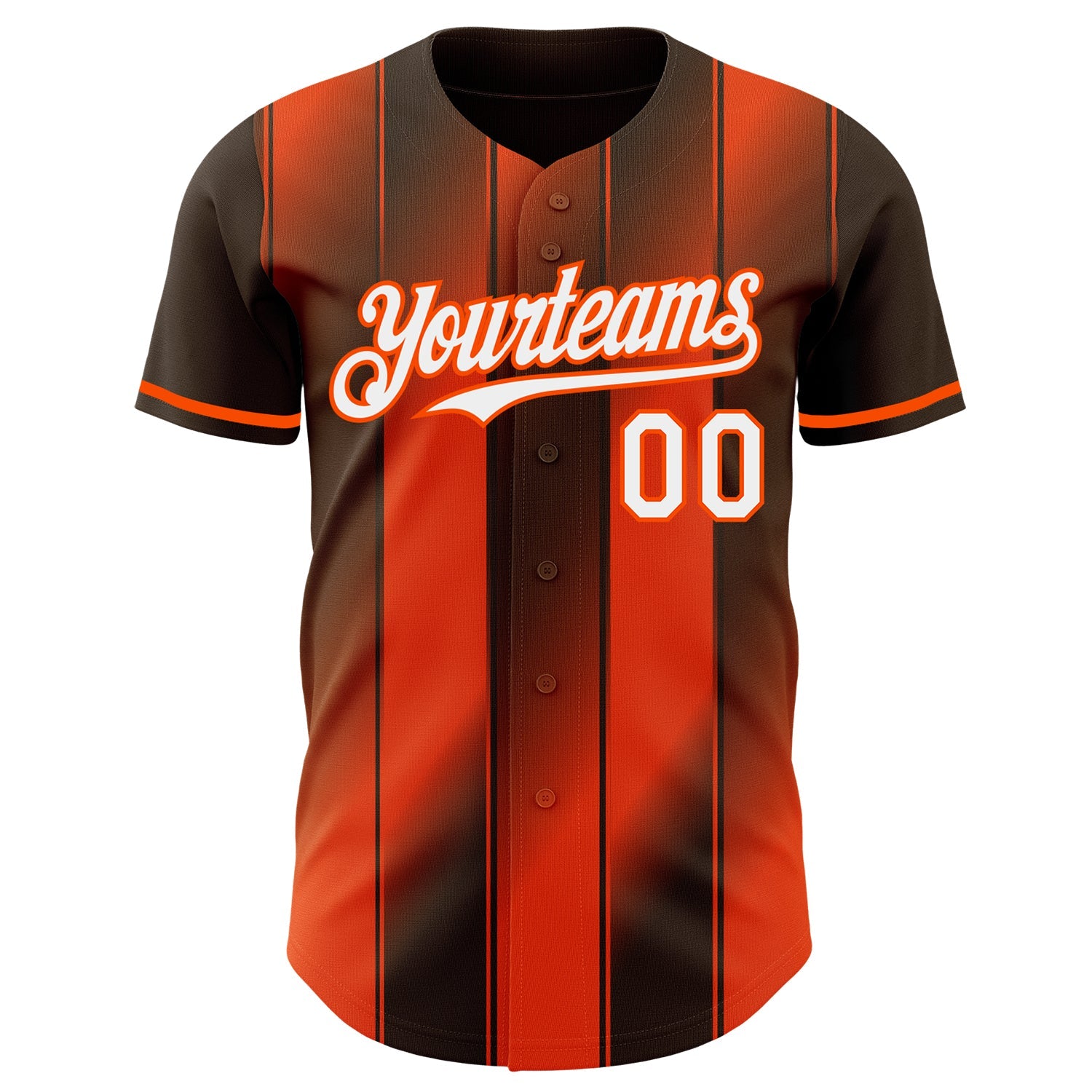 Custom Brown White-Orange Gradient Classic Vertical Stripe Authentic Baseball Jersey view 2