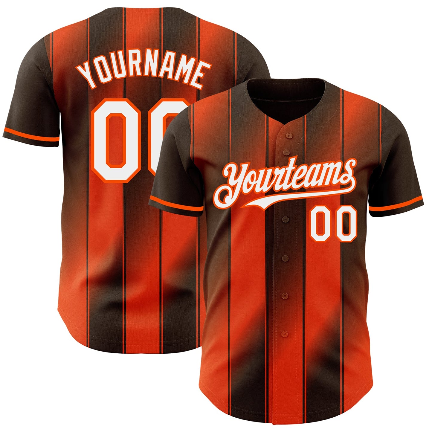 Custom Brown White-Orange Gradient Classic Vertical Stripe Authentic Baseball Jersey - Main View
