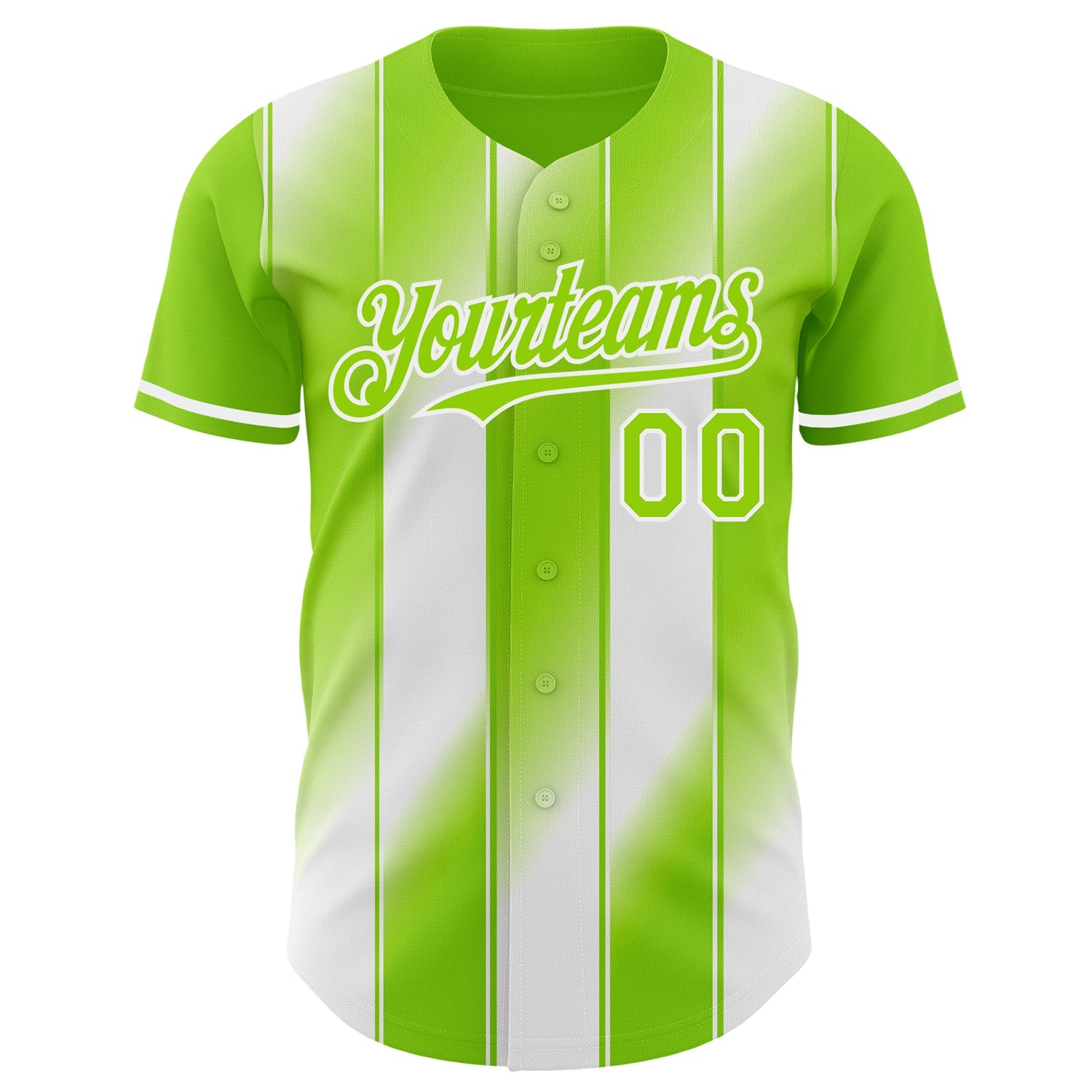 Custom Neon Green-White Gradient Classic Vertical Stripe Authentic Baseball Jersey view 2