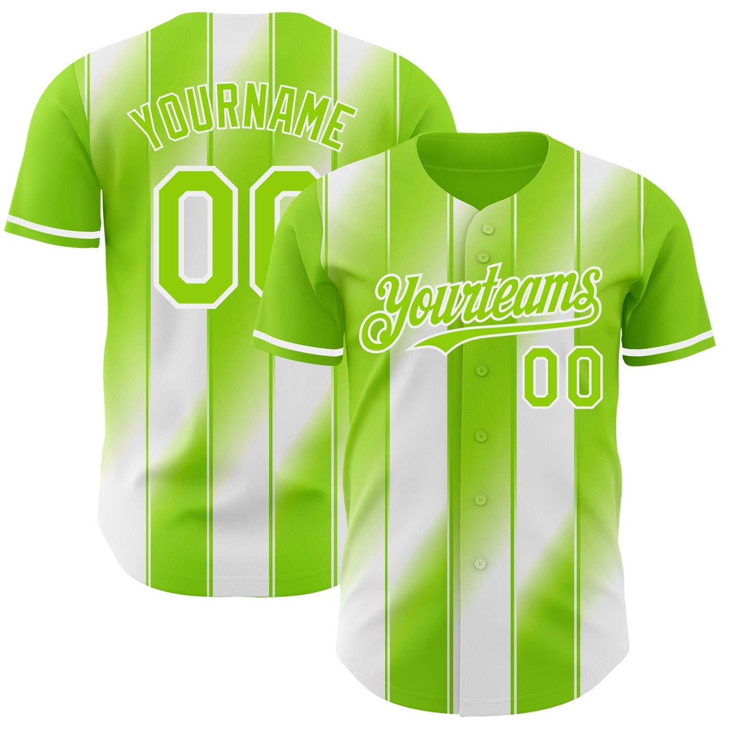 Custom Neon Green-White Gradient Classic Vertical Stripe Authentic Baseball Jersey - Main View