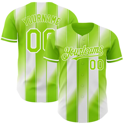 Custom Neon Green-White Gradient Classic Vertical Stripe Authentic Baseball Jersey - Main View