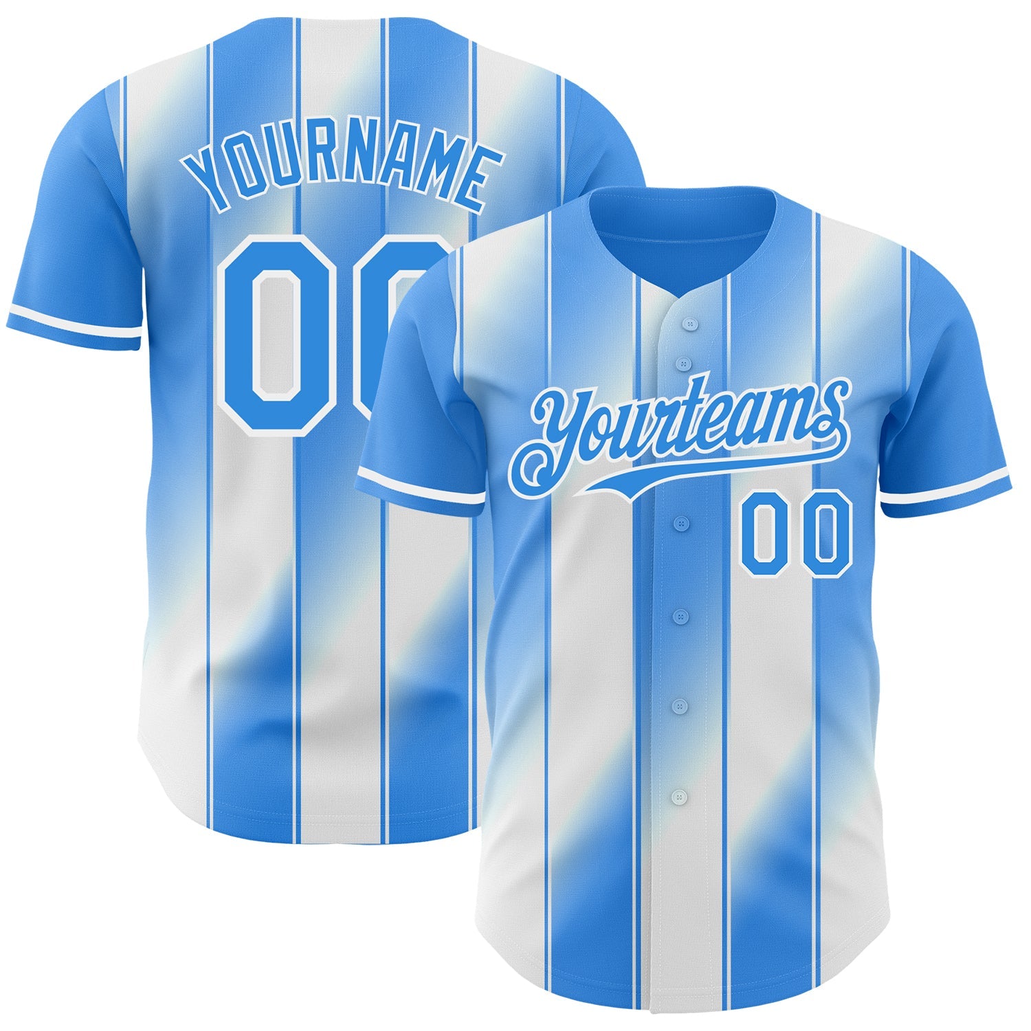 Custom Electric Blue-White Gradient Classic Vertical Stripe Authentic Baseball Jersey - Main View