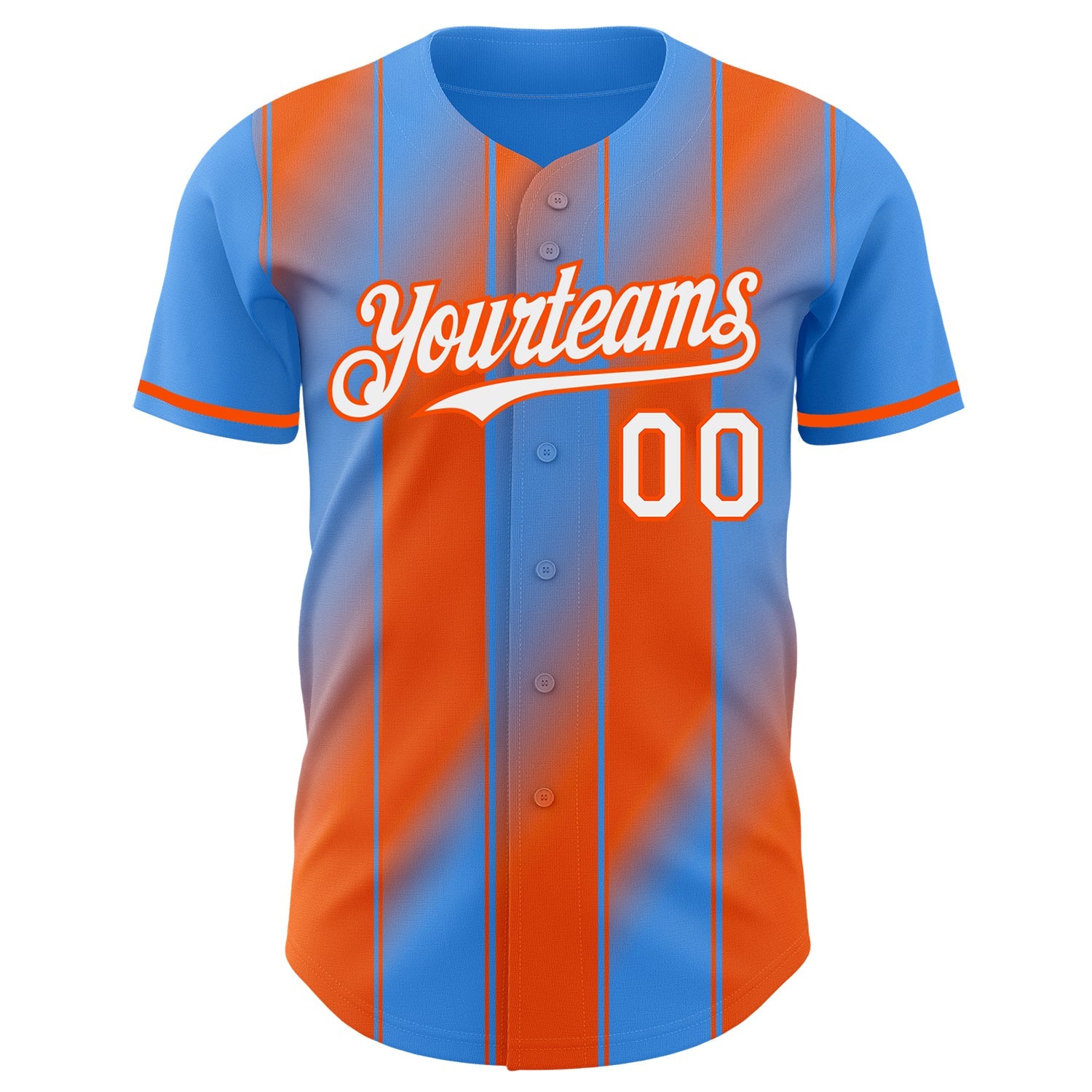 Custom Electric Blue White-Orange Gradient Classic Vertical Stripe Authentic Baseball Jersey view 2