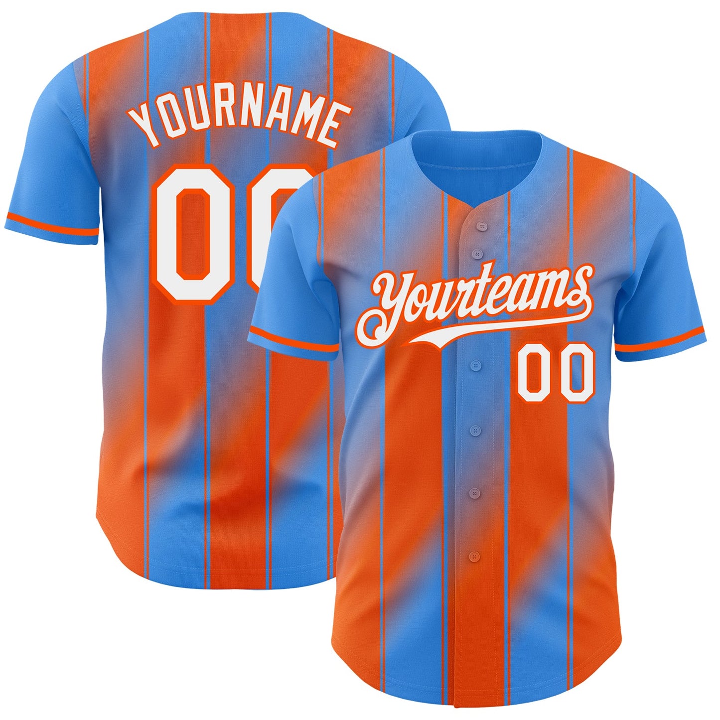 Custom Electric Blue White-Orange Gradient Classic Vertical Stripe Authentic Baseball Jersey - Main View