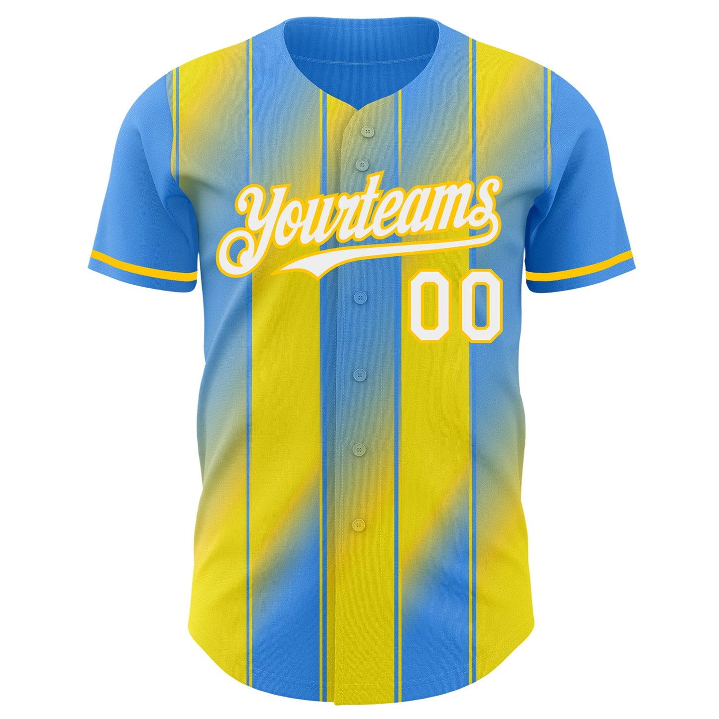 Custom Electric Blue White-Yellow Gradient Classic Vertical Stripe Authentic Baseball Jersey view 2