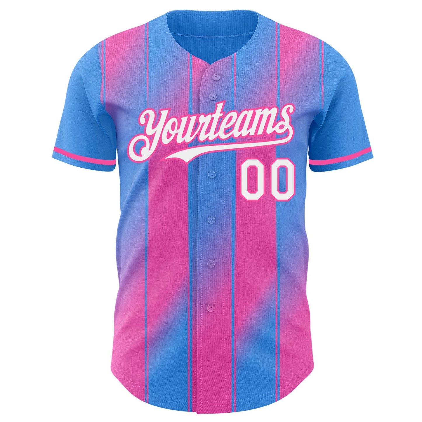 Custom Electric Blue White-Pink Gradient Classic Vertical Stripe Authentic Baseball Jersey view 2