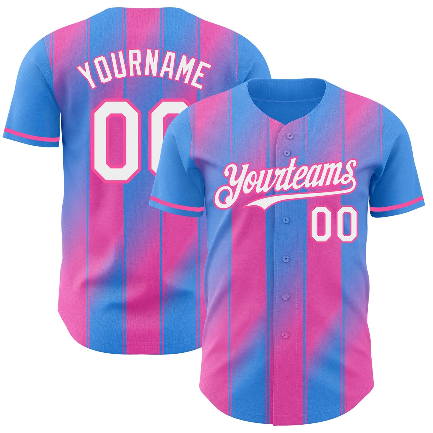 Custom Electric Blue White-Pink Gradient Classic Vertical Stripe Authentic Baseball Jersey - Main View