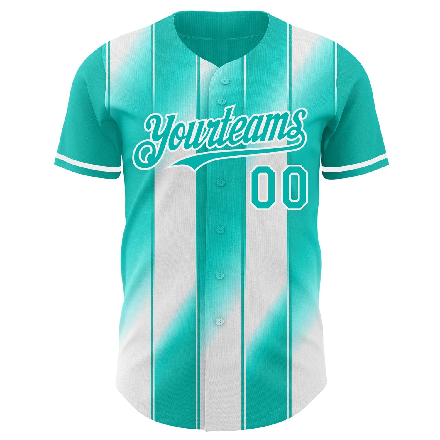 Custom Aqua-White Gradient Classic Vertical Stripe Authentic Baseball Jersey view 2
