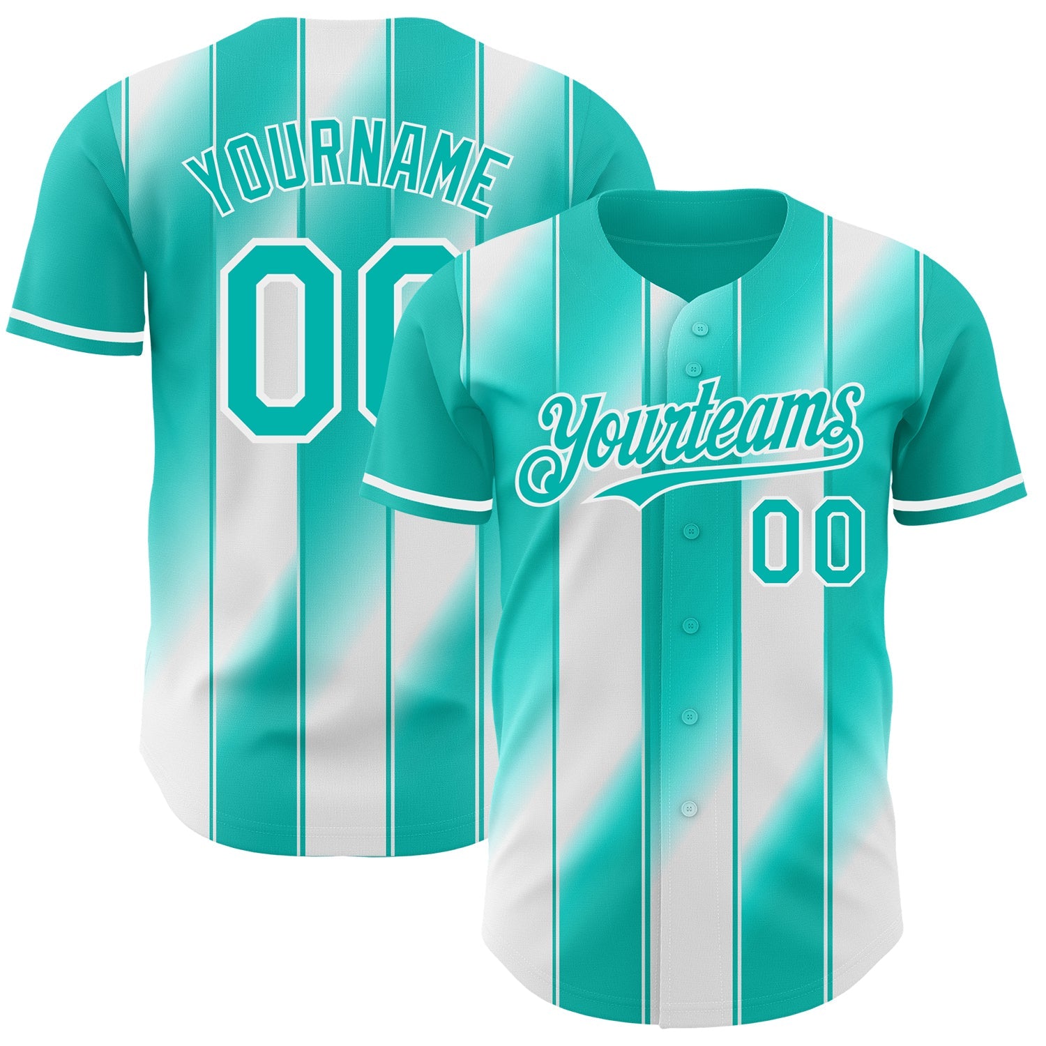 Custom Aqua-White Gradient Classic Vertical Stripe Authentic Baseball Jersey - Main View