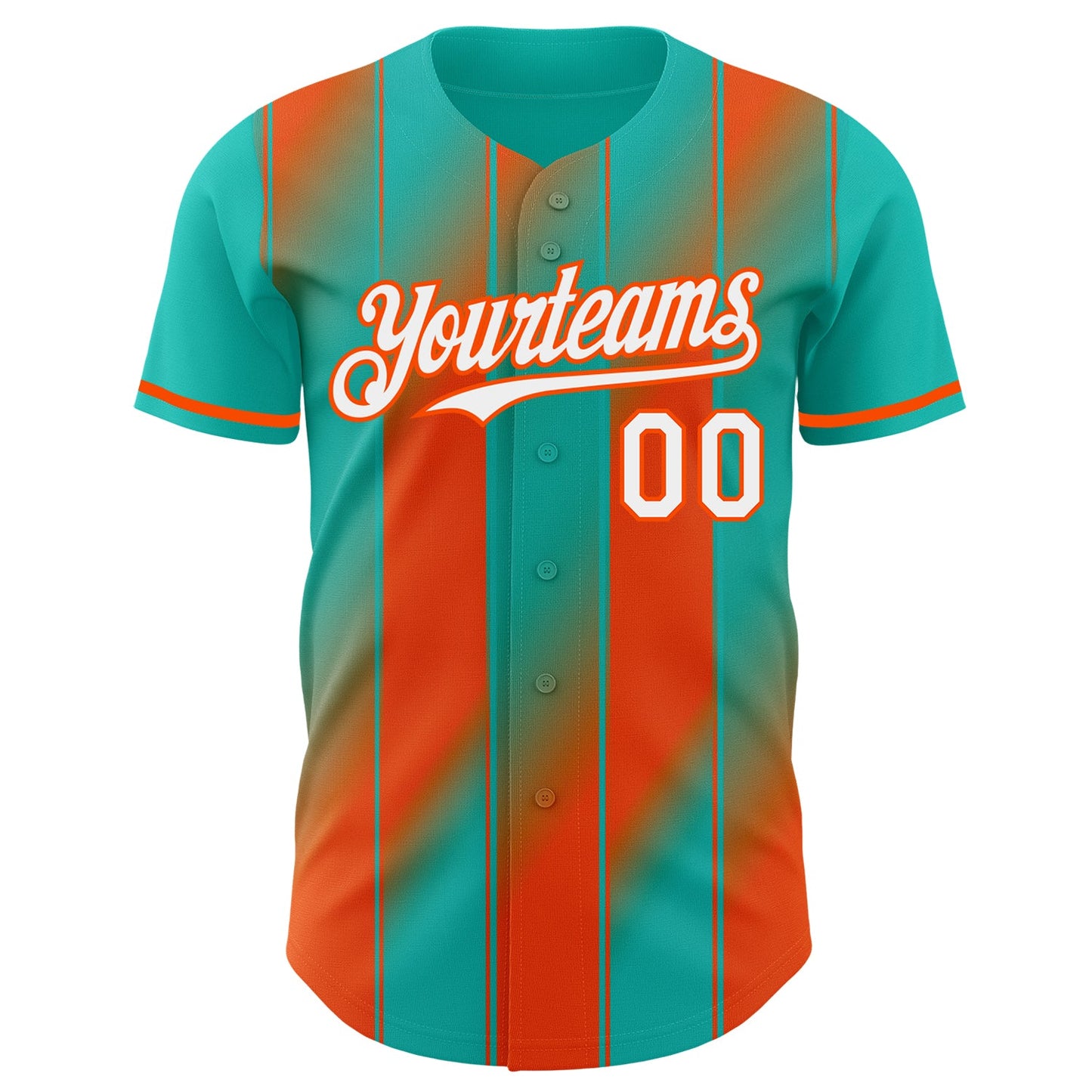 Custom Aqua White-Orange Gradient Classic Vertical Stripe Authentic Baseball Jersey view 2