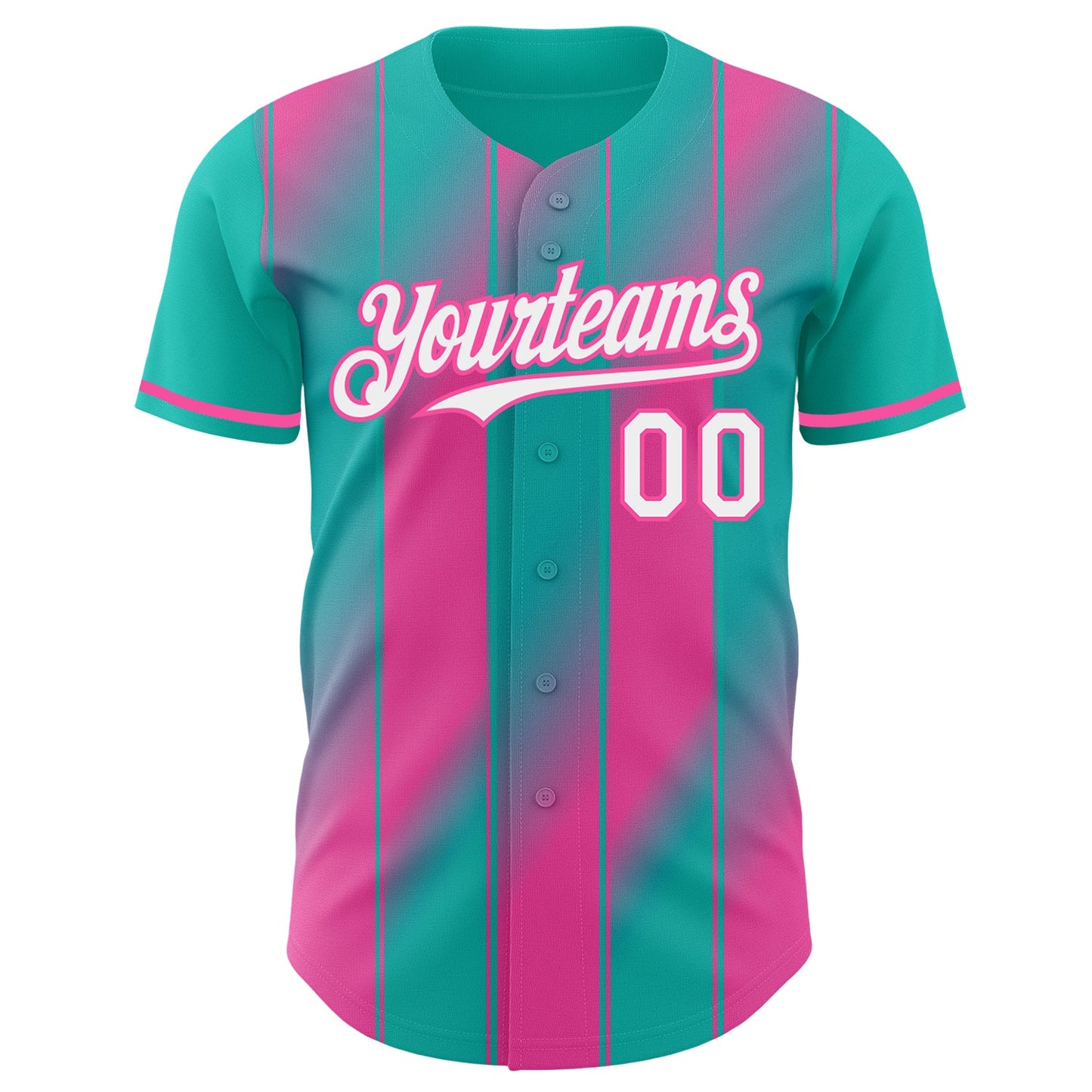 Custom Aqua White-Pink Gradient Classic Vertical Stripe Authentic Baseball Jersey view 2