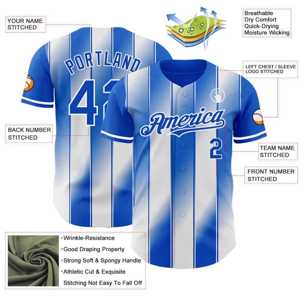 Custom Thunder Blue-White Gradient Classic Vertical Stripe Authentic Baseball Jersey view 3