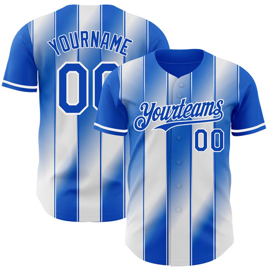 Custom Thunder Blue-White Gradient Classic Vertical Stripe Authentic Baseball Jersey - Main View