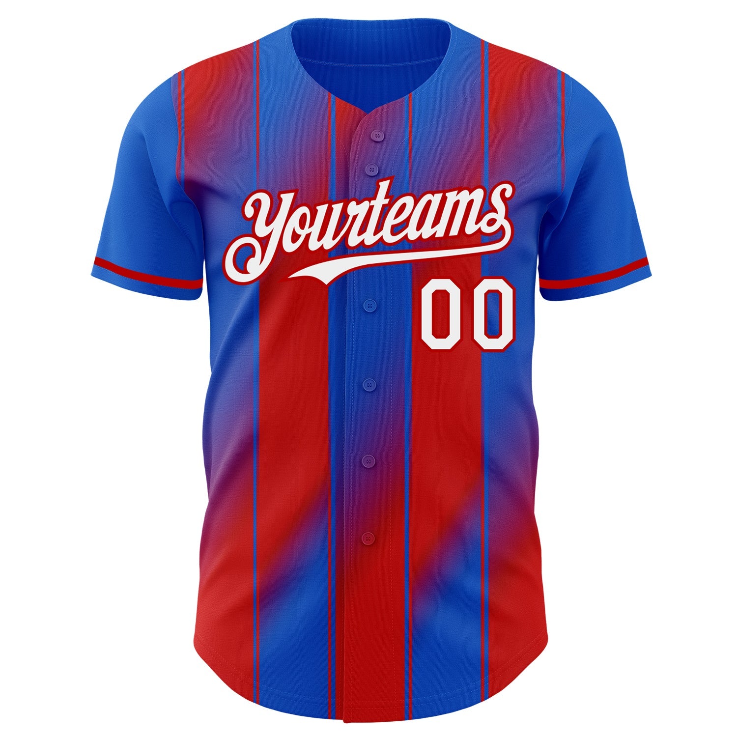 Custom Thunder Blue White-Red Gradient Classic Vertical Stripe Authentic Baseball Jersey view 2