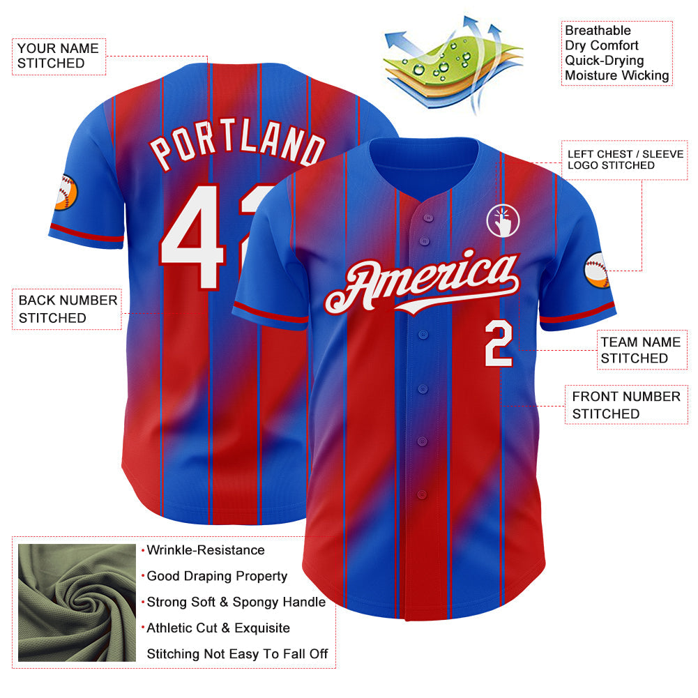 Custom Thunder Blue White-Red Gradient Classic Vertical Stripe Authentic Baseball Jersey view 3