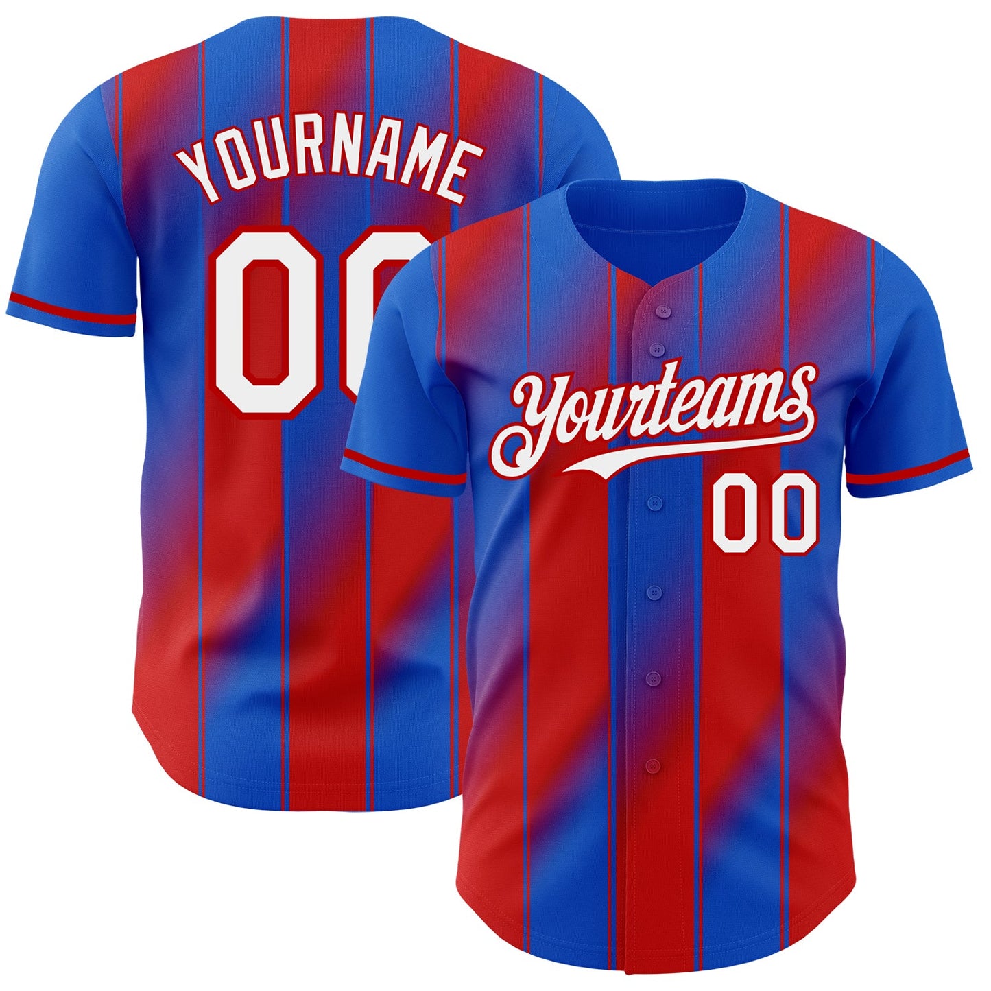 Custom Thunder Blue White-Red Gradient Classic Vertical Stripe Authentic Baseball Jersey - Main View