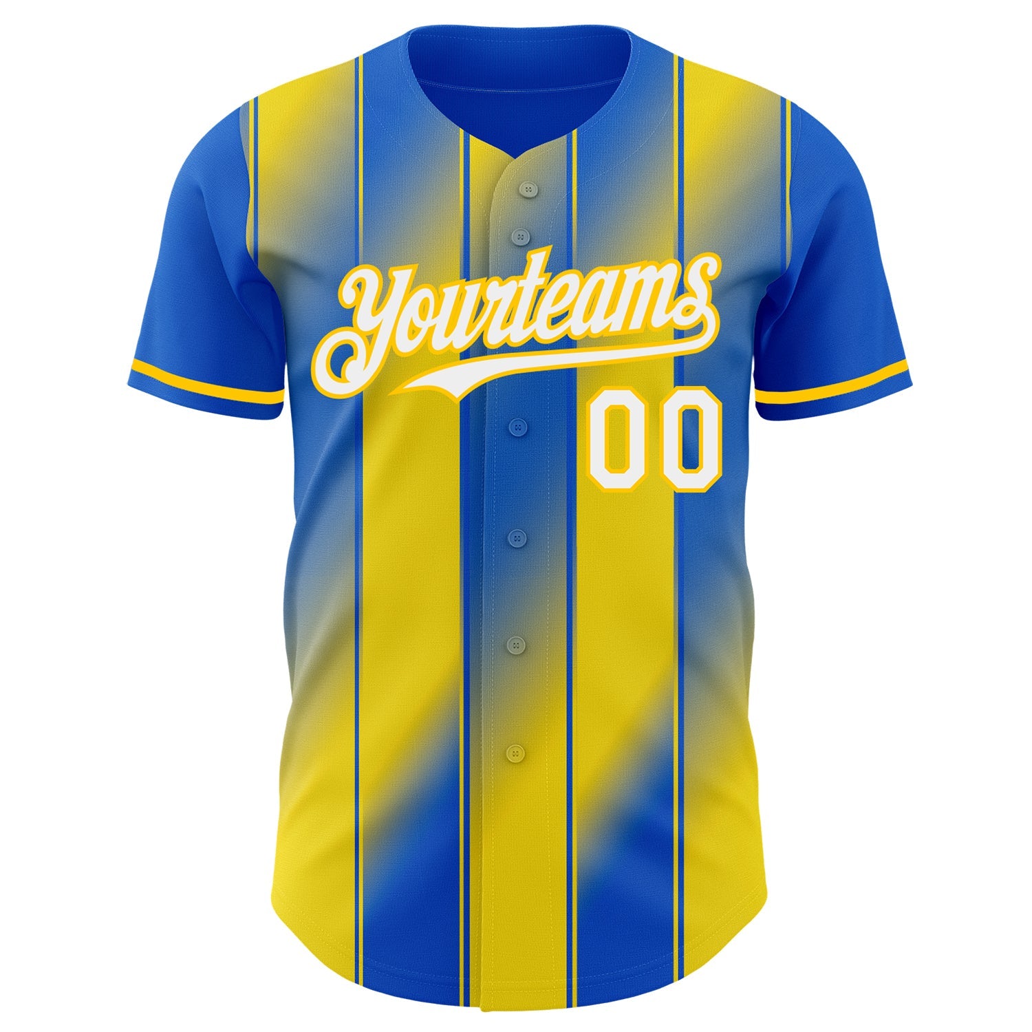 Custom Thunder Blue White-Yellow Gradient Classic Vertical Stripe Authentic Baseball Jersey view 2