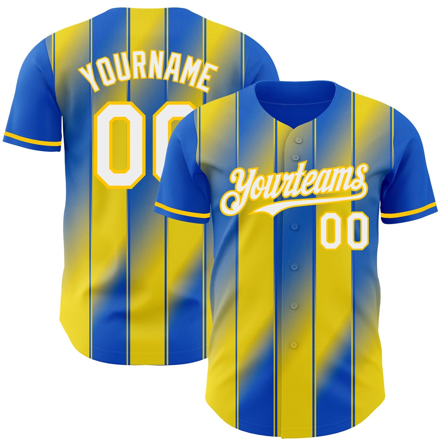 Custom Thunder Blue White-Yellow Gradient Classic Vertical Stripe Authentic Baseball Jersey - Main View