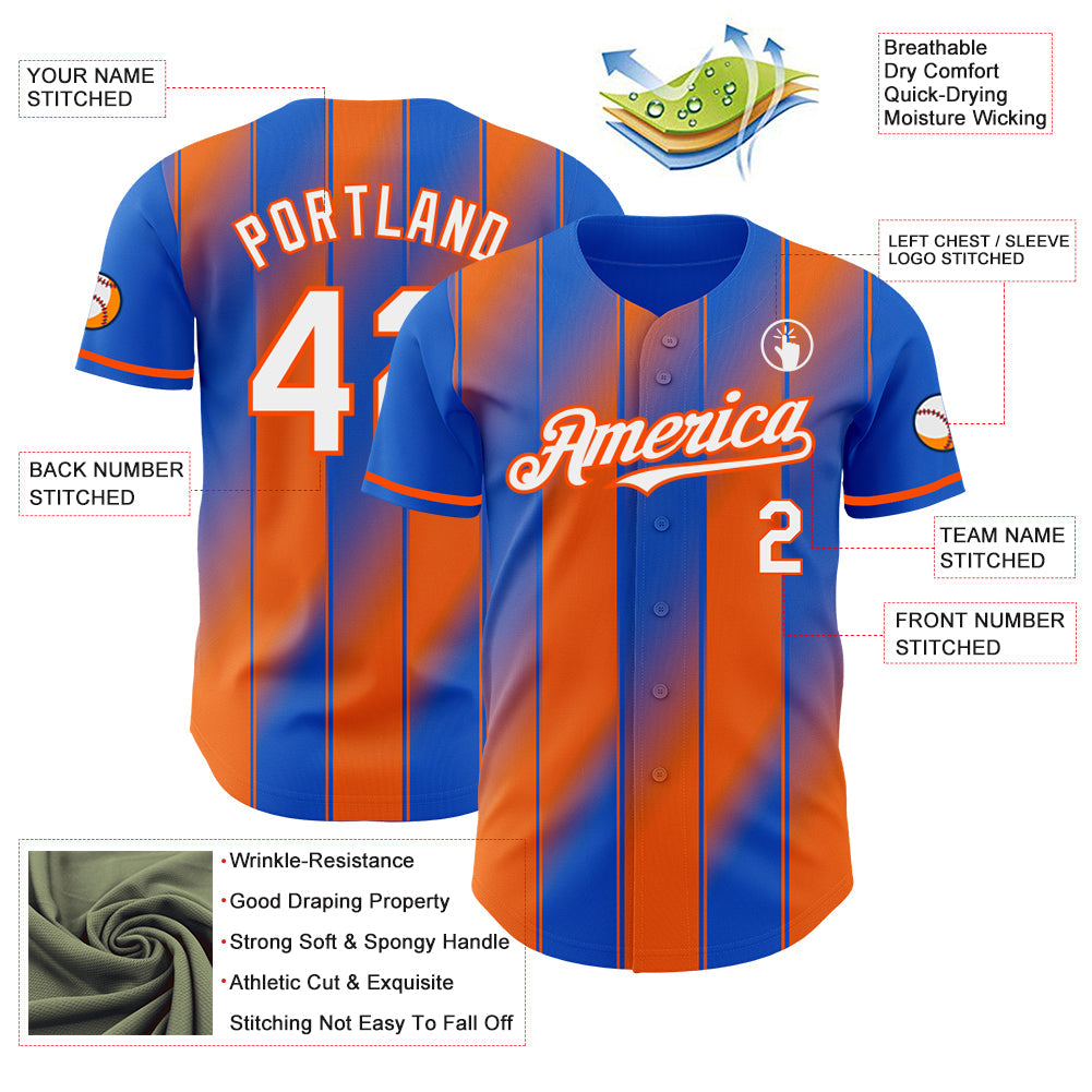 Custom Thunder Blue White-Orange Gradient Classic Vertical Stripe Authentic Baseball Jersey view 3