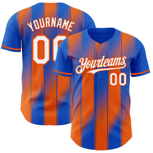 Custom Thunder Blue White-Orange Gradient Classic Vertical Stripe Authentic Baseball Jersey - Main View