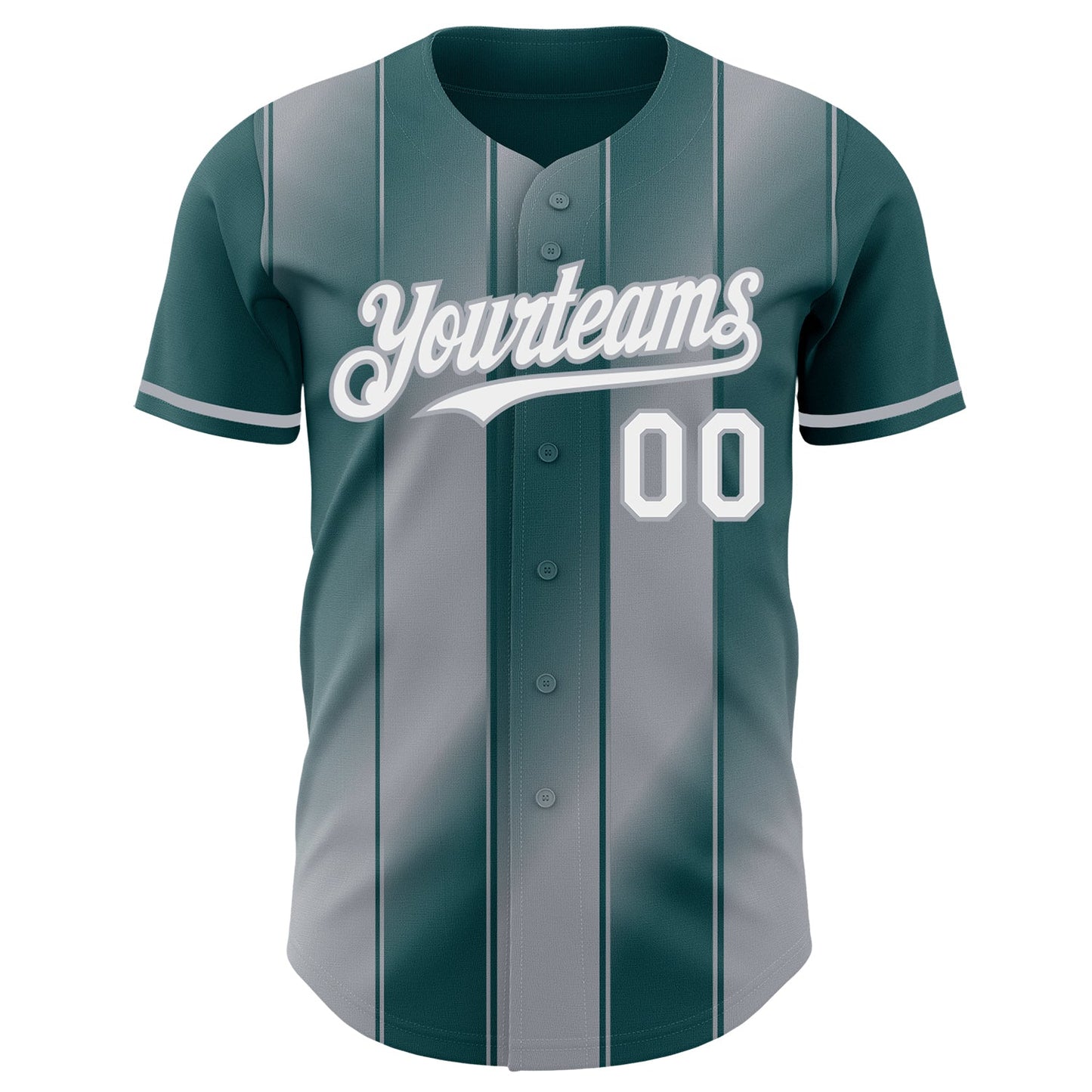 Custom Midnight Green White-Gray Gradient Classic Vertical Stripe Authentic Baseball Jersey view 2