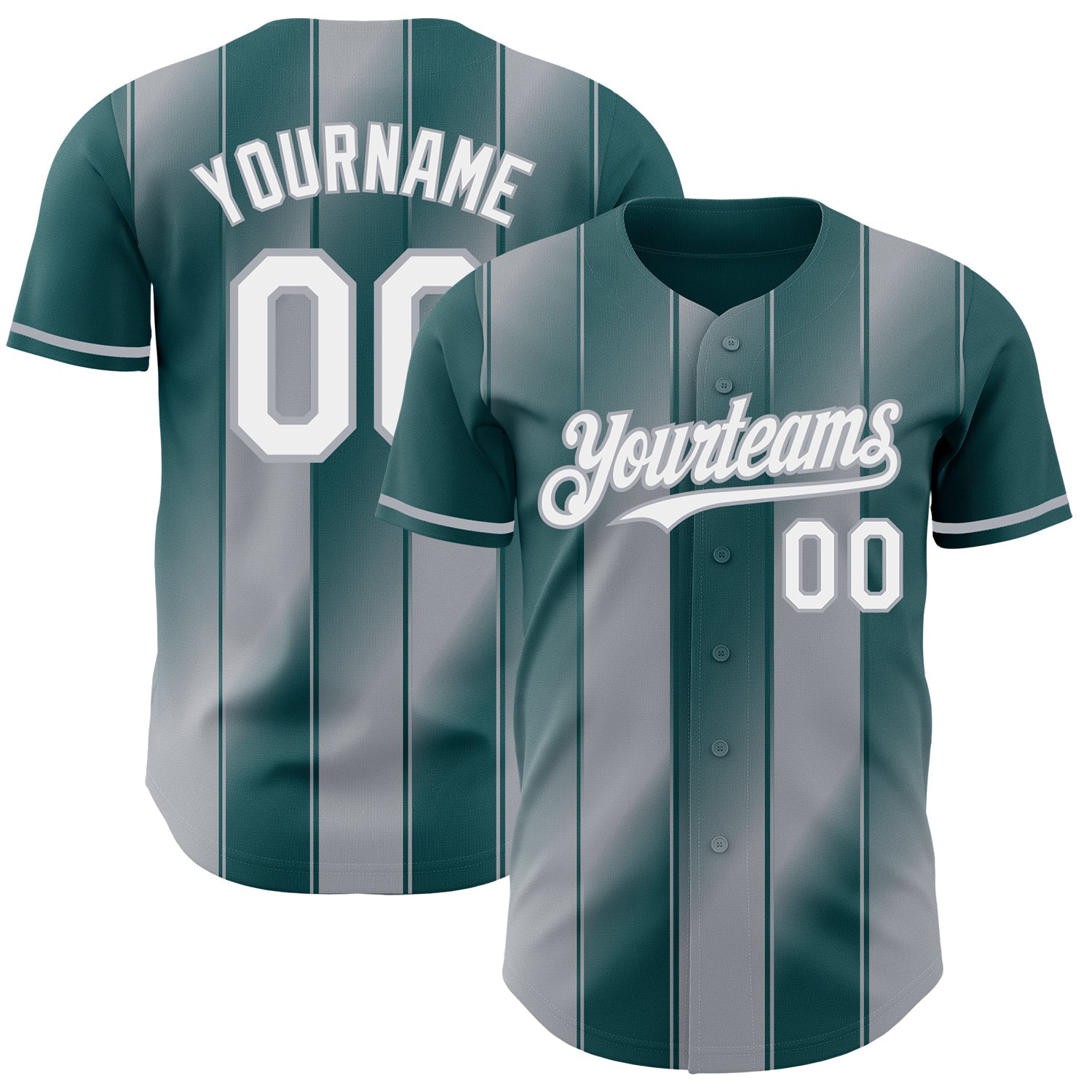 Custom Midnight Green White-Gray Gradient Classic Vertical Stripe Authentic Baseball Jersey - Main View