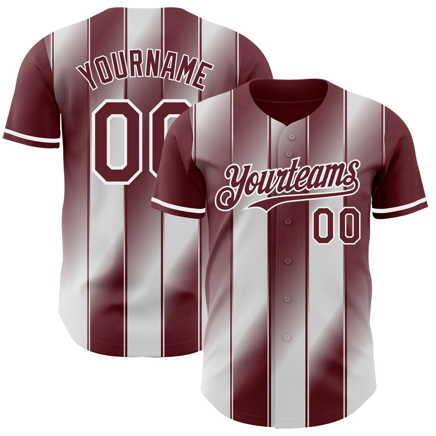 Custom Burgundy-White Gradient Classic Vertical Stripe Authentic Baseball Jersey - Main View