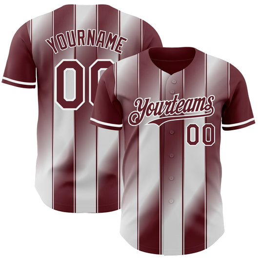 Custom Burgundy-White Gradient Classic Vertical Stripe Authentic Baseball Jersey - Main View