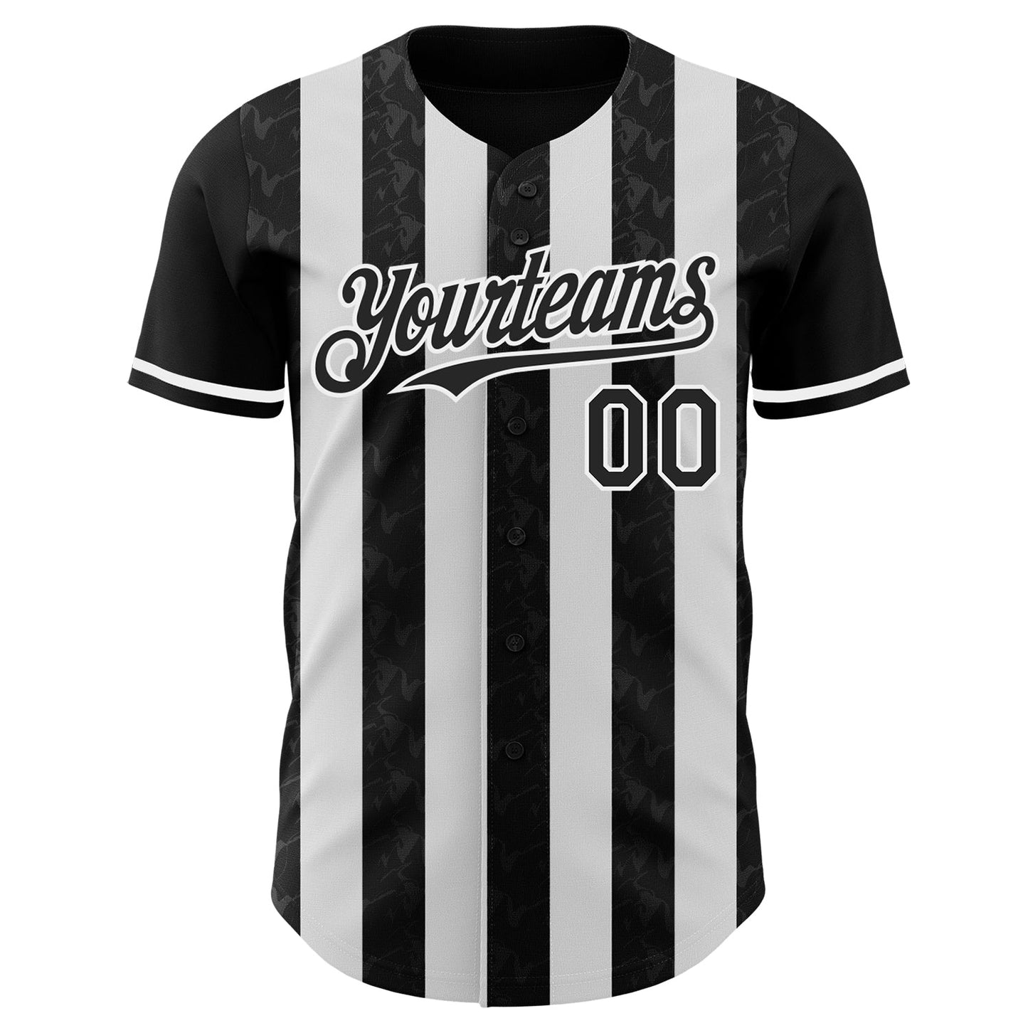 Custom Black-White Classic Vertical Stripe Fluid Liquid Texture Authentic Baseball Jersey view 2