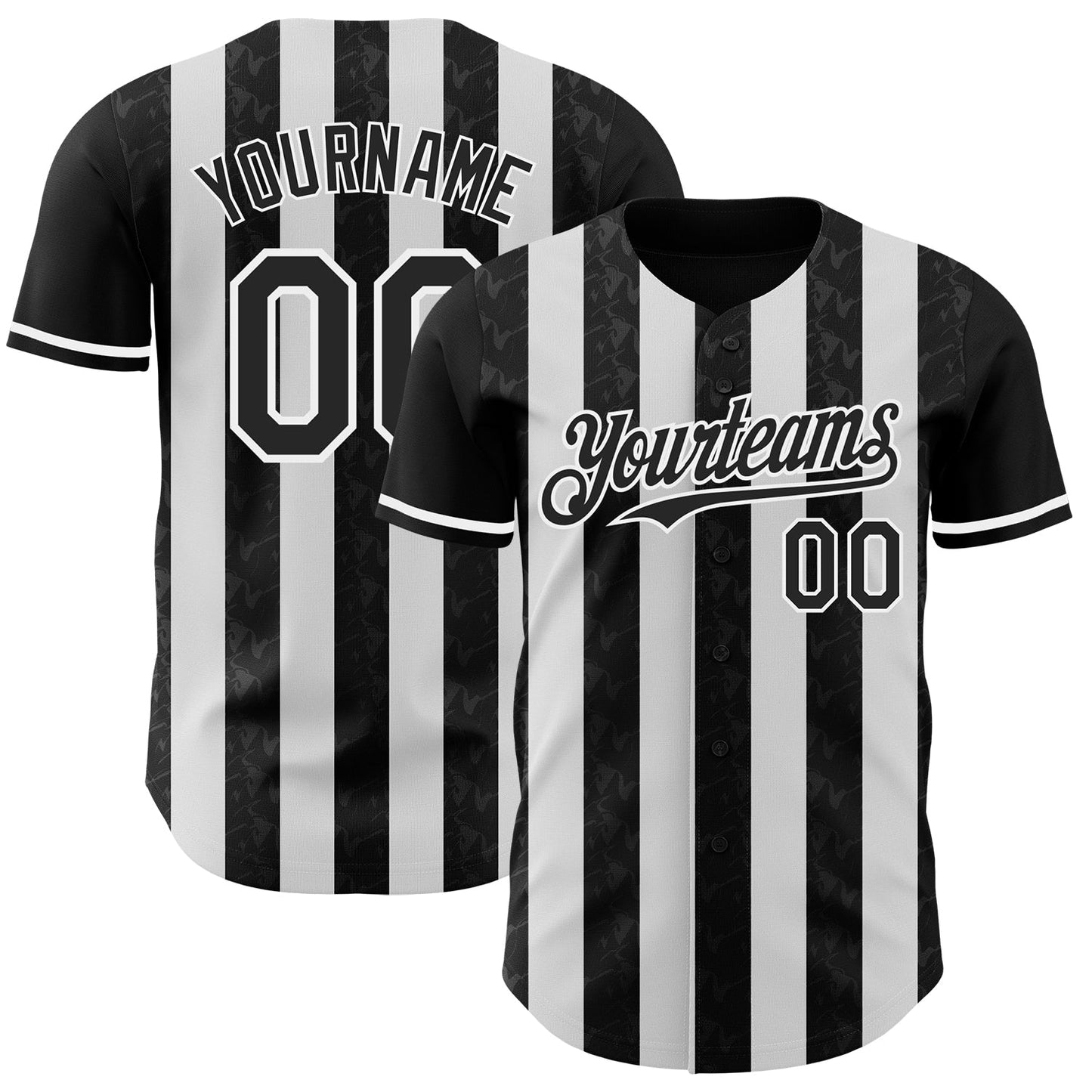 Custom Black-White Classic Vertical Stripe Fluid Liquid Texture Authentic Baseball Jersey - Main View