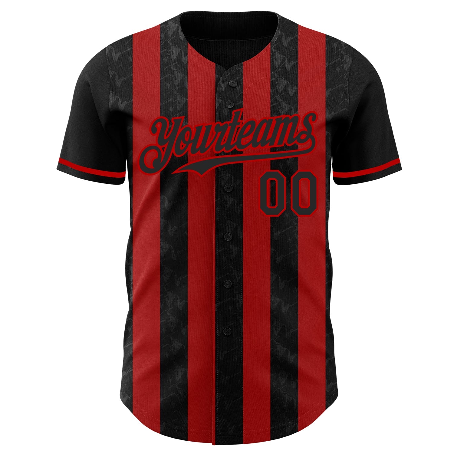Custom Black-Red Classic Vertical Stripe Fluid Liquid Texture Authentic Baseball Jersey view 2