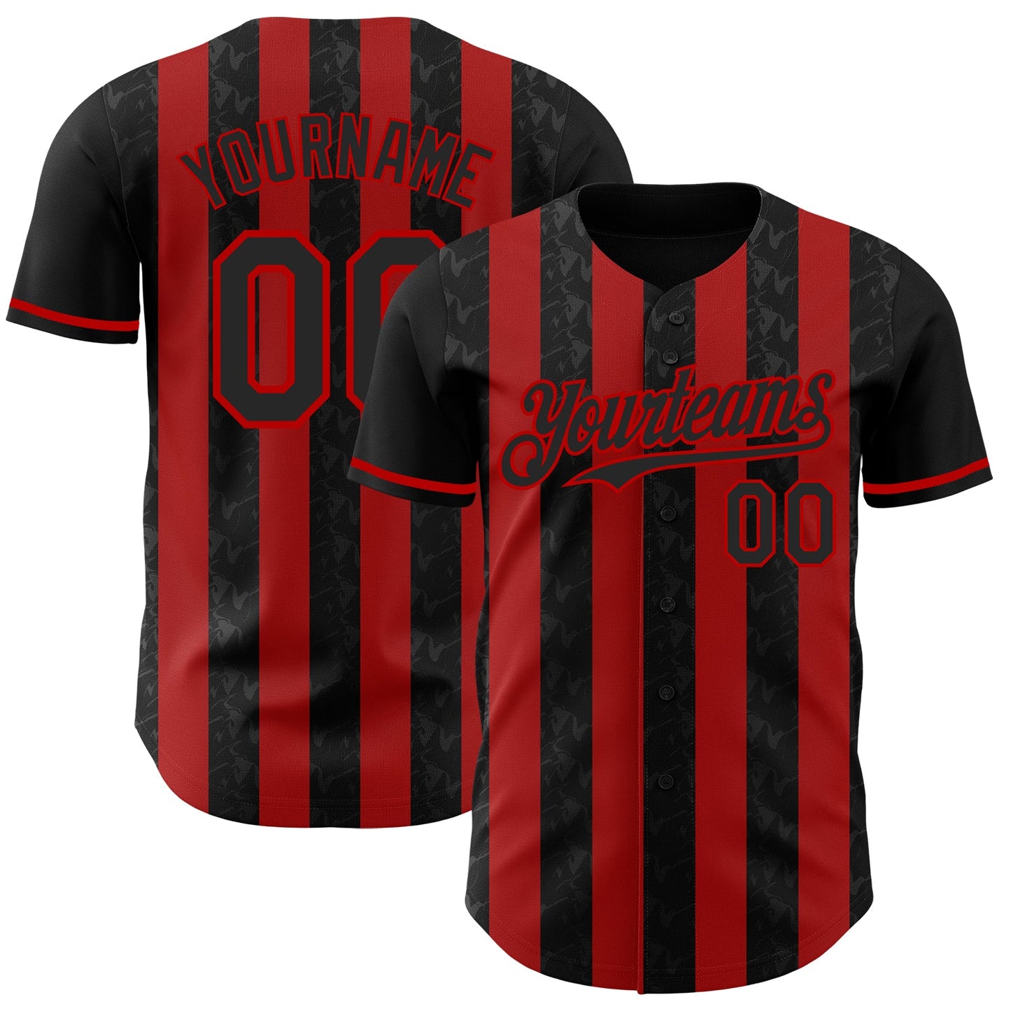 Custom Black-Red Classic Vertical Stripe Fluid Liquid Texture Authentic Baseball Jersey - Main View