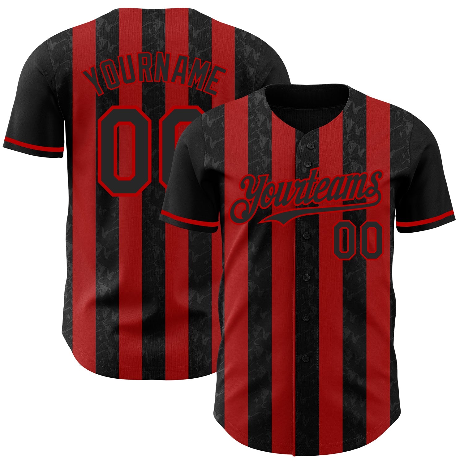 Custom Black-Red Classic Vertical Stripe Fluid Liquid Texture Authentic Baseball Jersey - Main View
