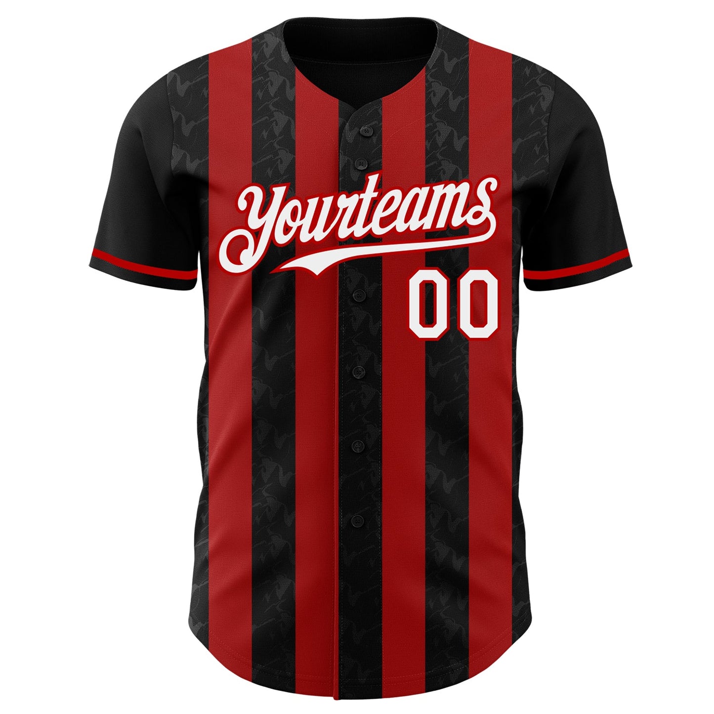 Custom Black White-Red Classic Vertical Stripe Fluid Liquid Texture Authentic Baseball Jersey view 2