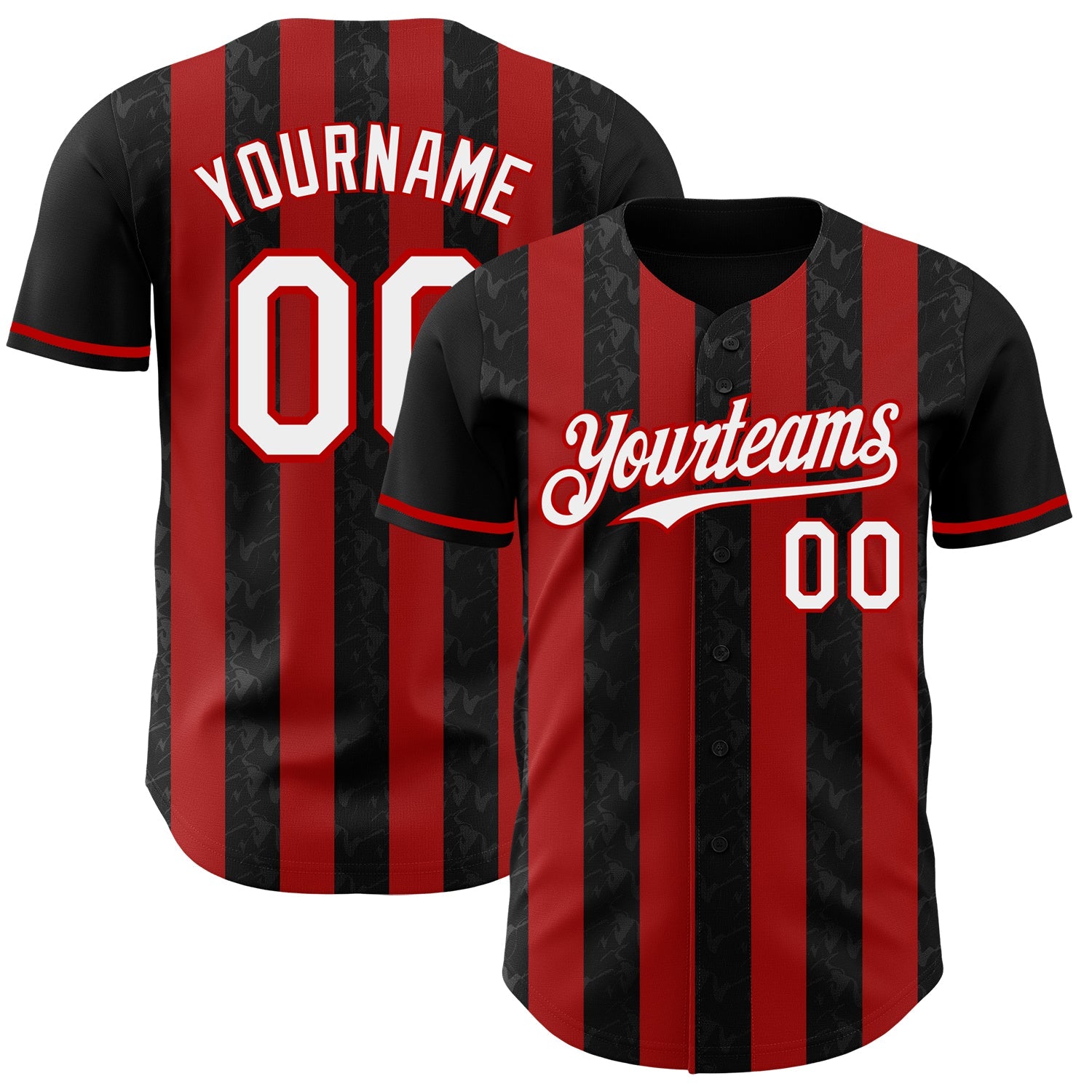 Custom Black White-Red Classic Vertical Stripe Fluid Liquid Texture Authentic Baseball Jersey - Main View